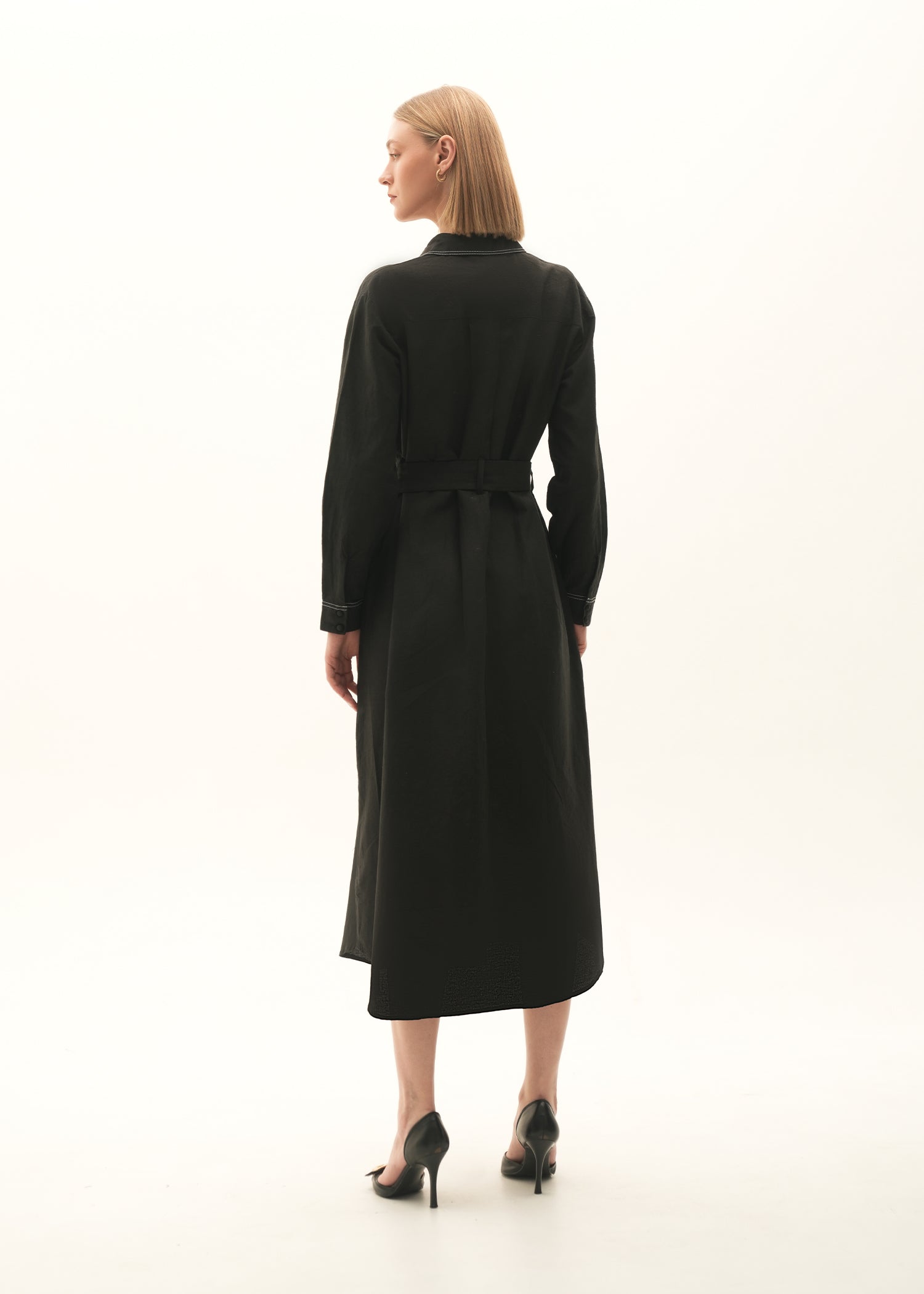 Flared Dress With Contasting Top-Stitches - KOA