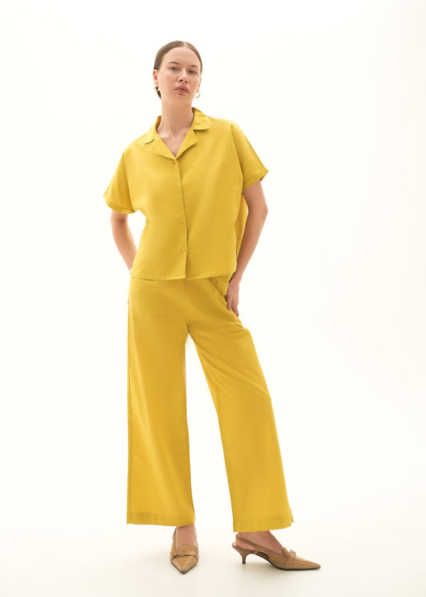 Wide Leg Linen Blend Trousers