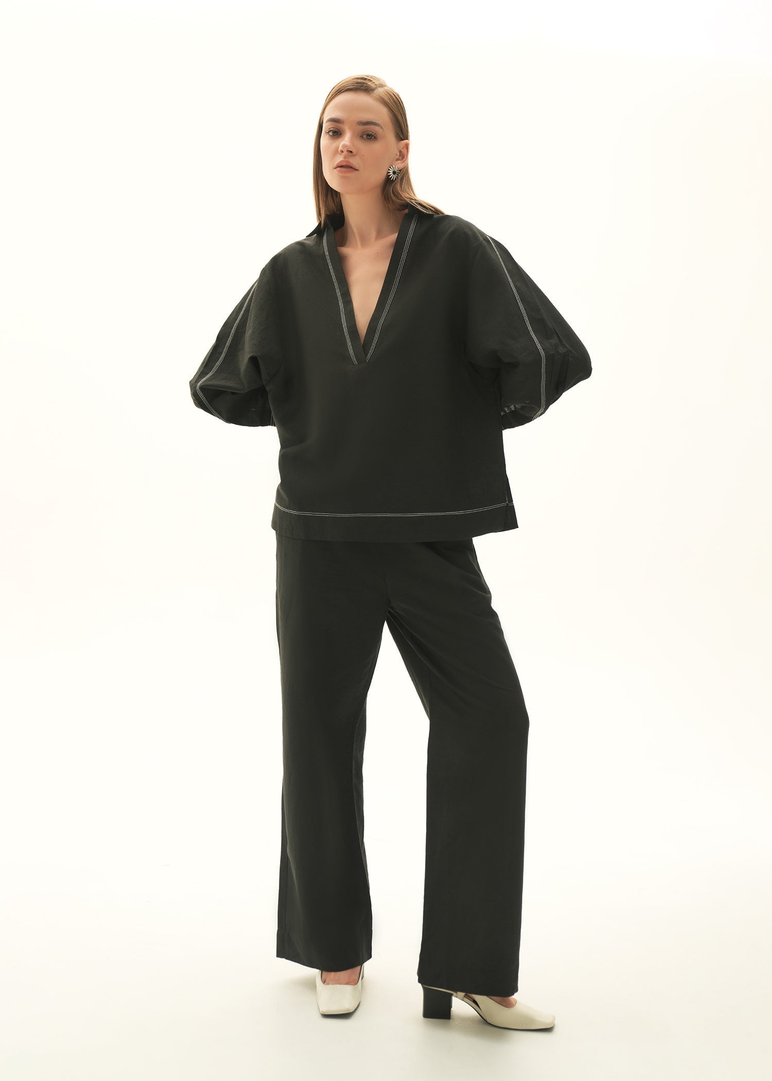 Wide Leg Linen Blend Trousers - KOA