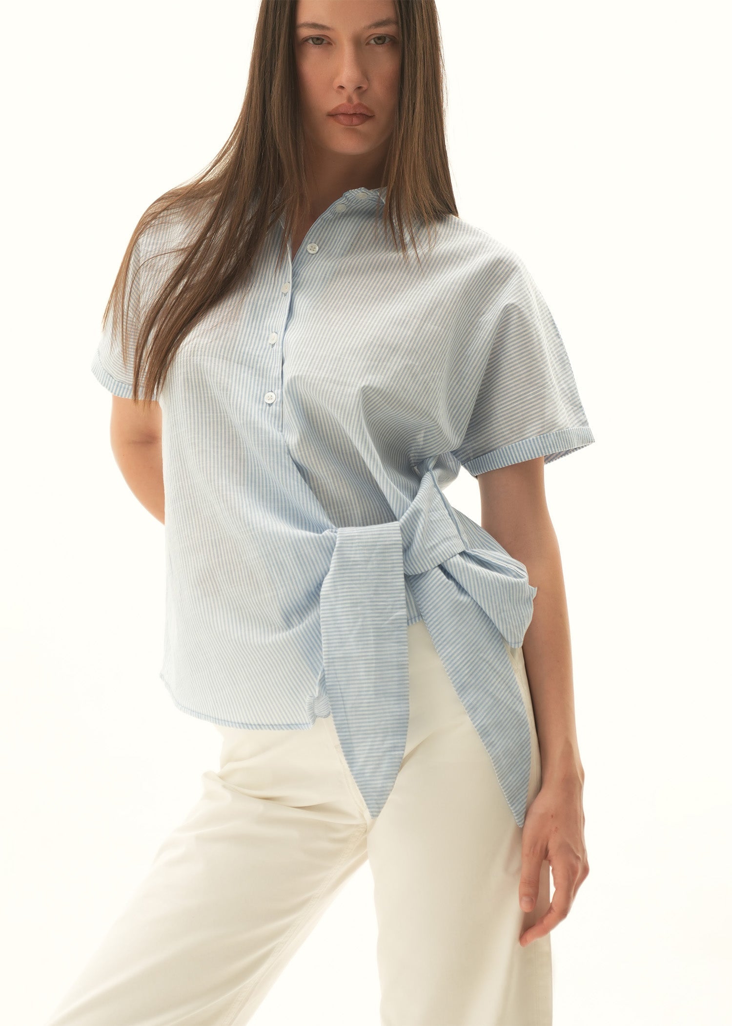 Striped Cotton Shirt With Side Knot - KOA