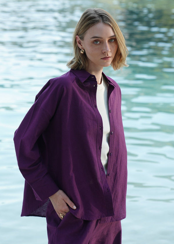 Oversized Button Down Linen Blend-Shirt - KOA