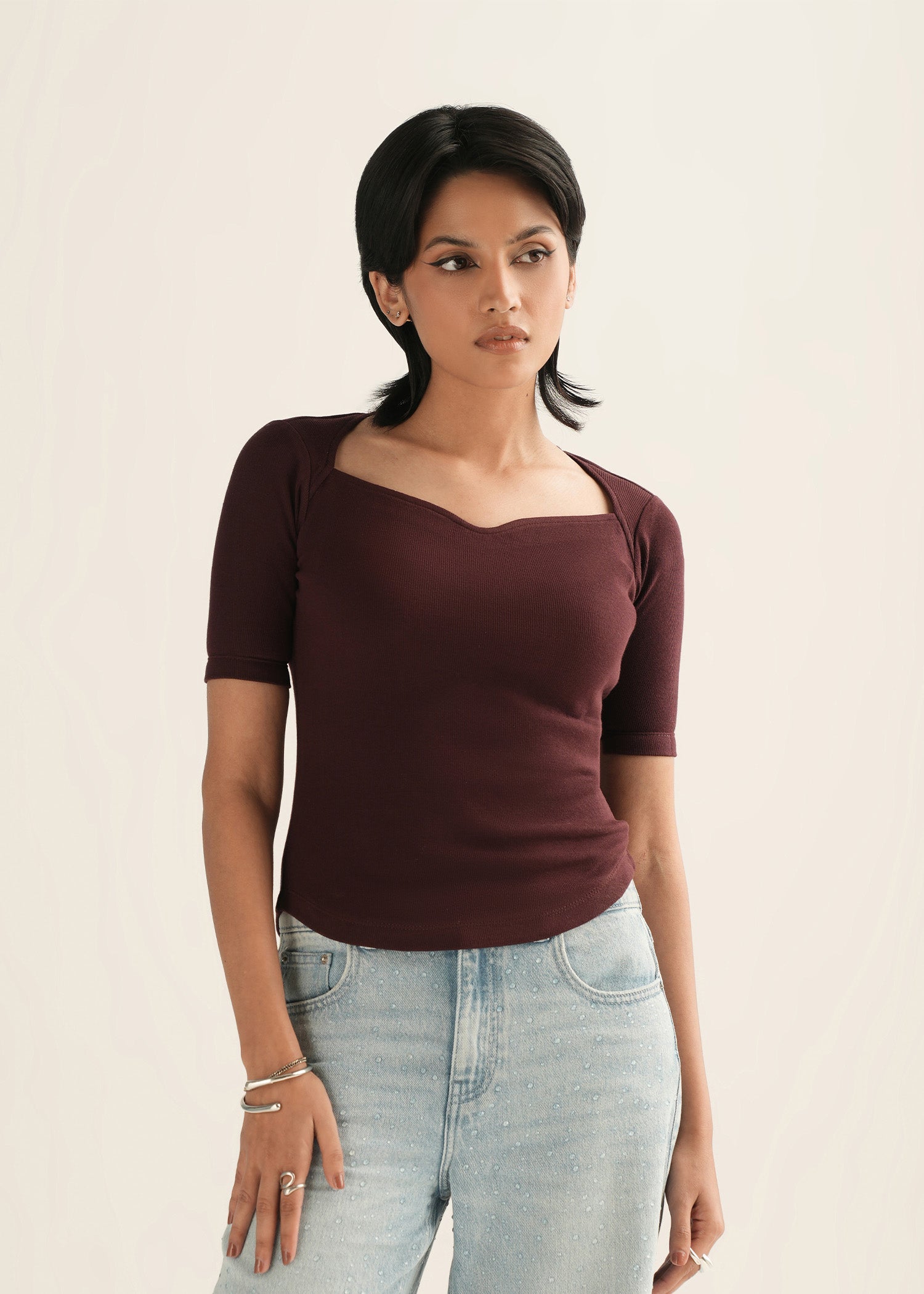 Ribbed Sweetheart Neckline Top - KOA