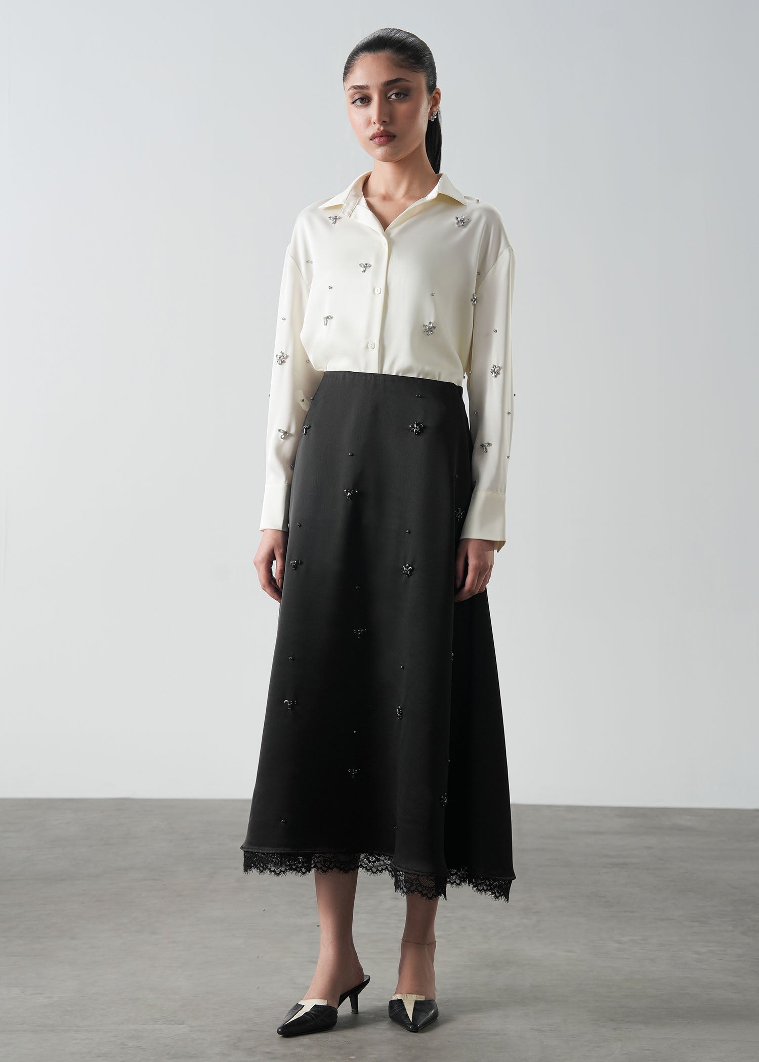 Embellished Satin Shirt- WS26-111