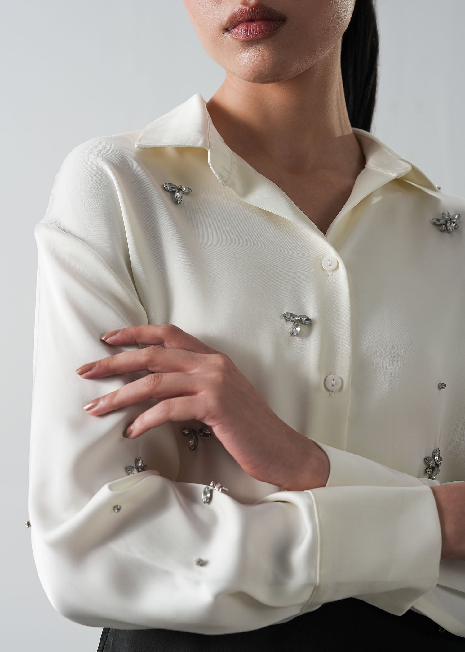 Embellished Satin Shirt- WS26-111