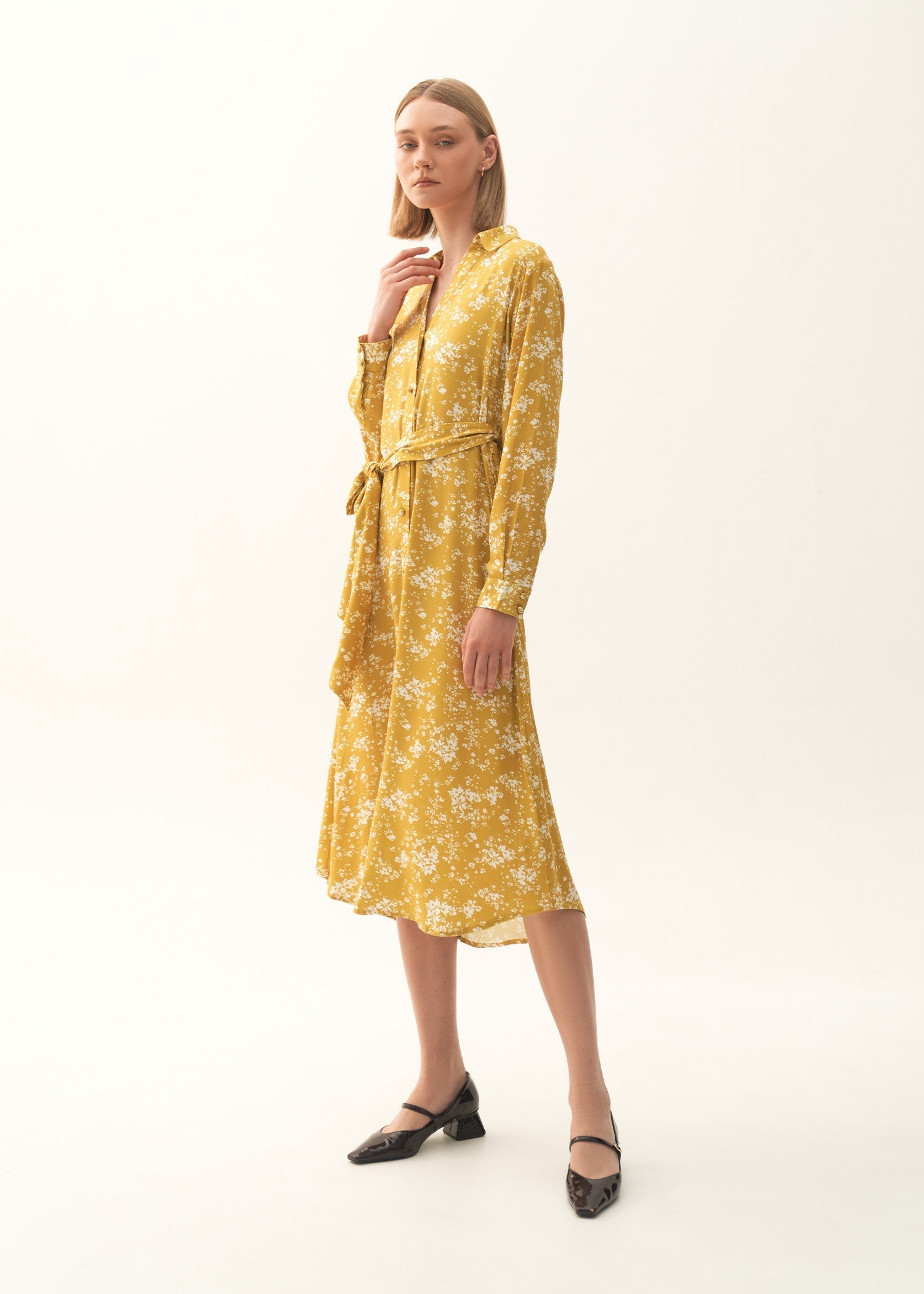 Printed Flared Dress With Belt - KOA