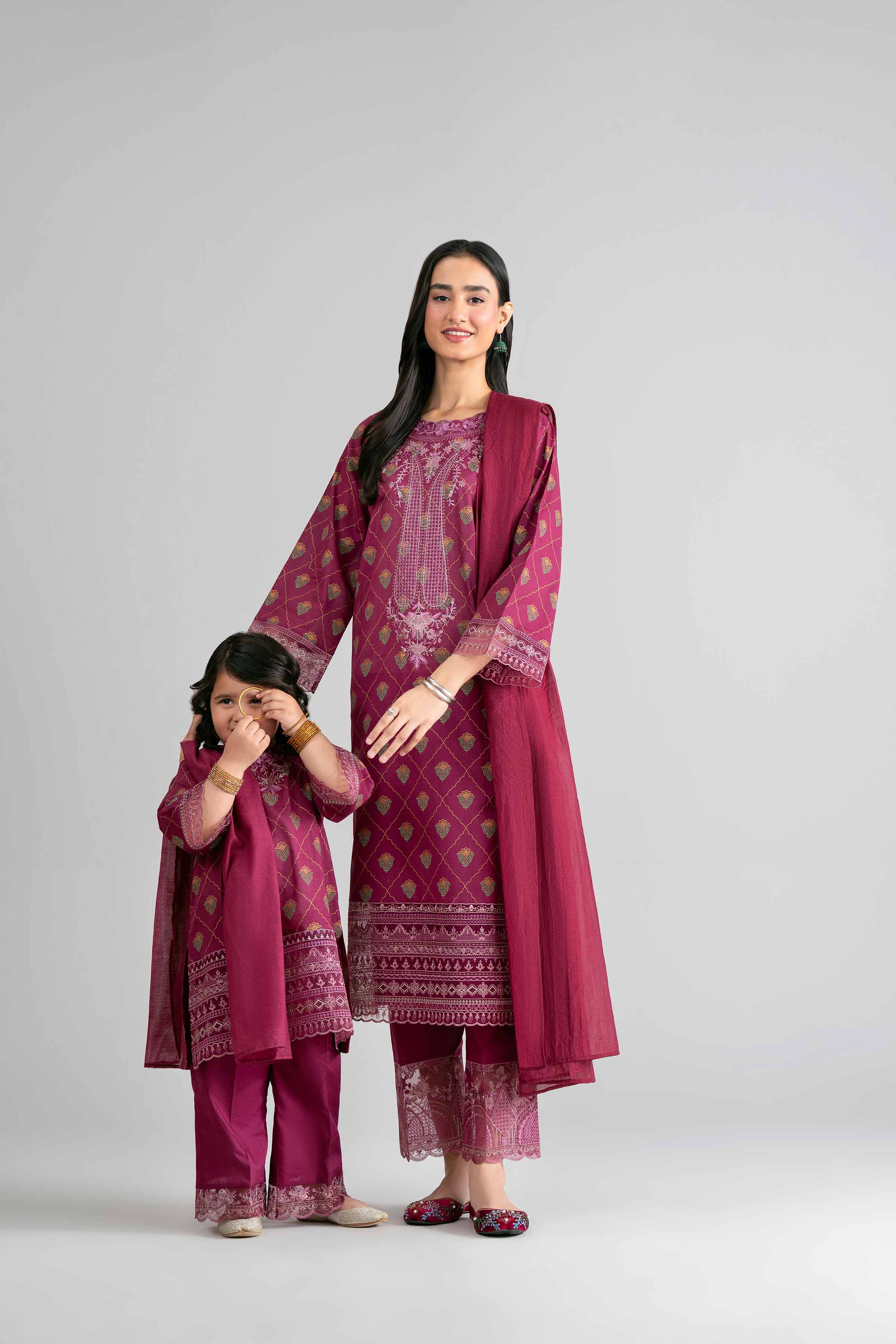 3 Piece - Printed Embroidered Suit - PMD26-41 D