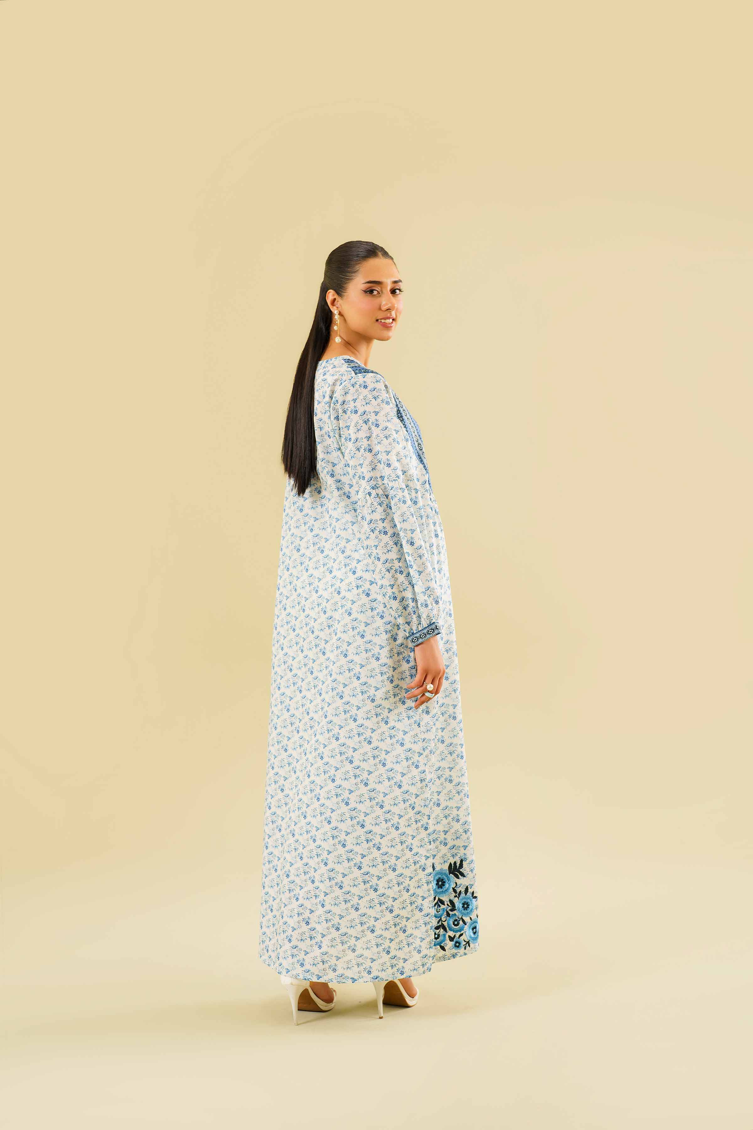 Printed Embroidered Long Dress - FE24-54
