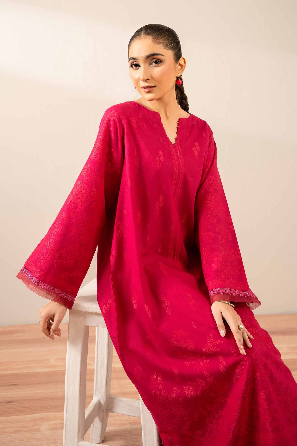 Buy Shocking Pink Solids Jacquard 1-piece ready to wear Shirt