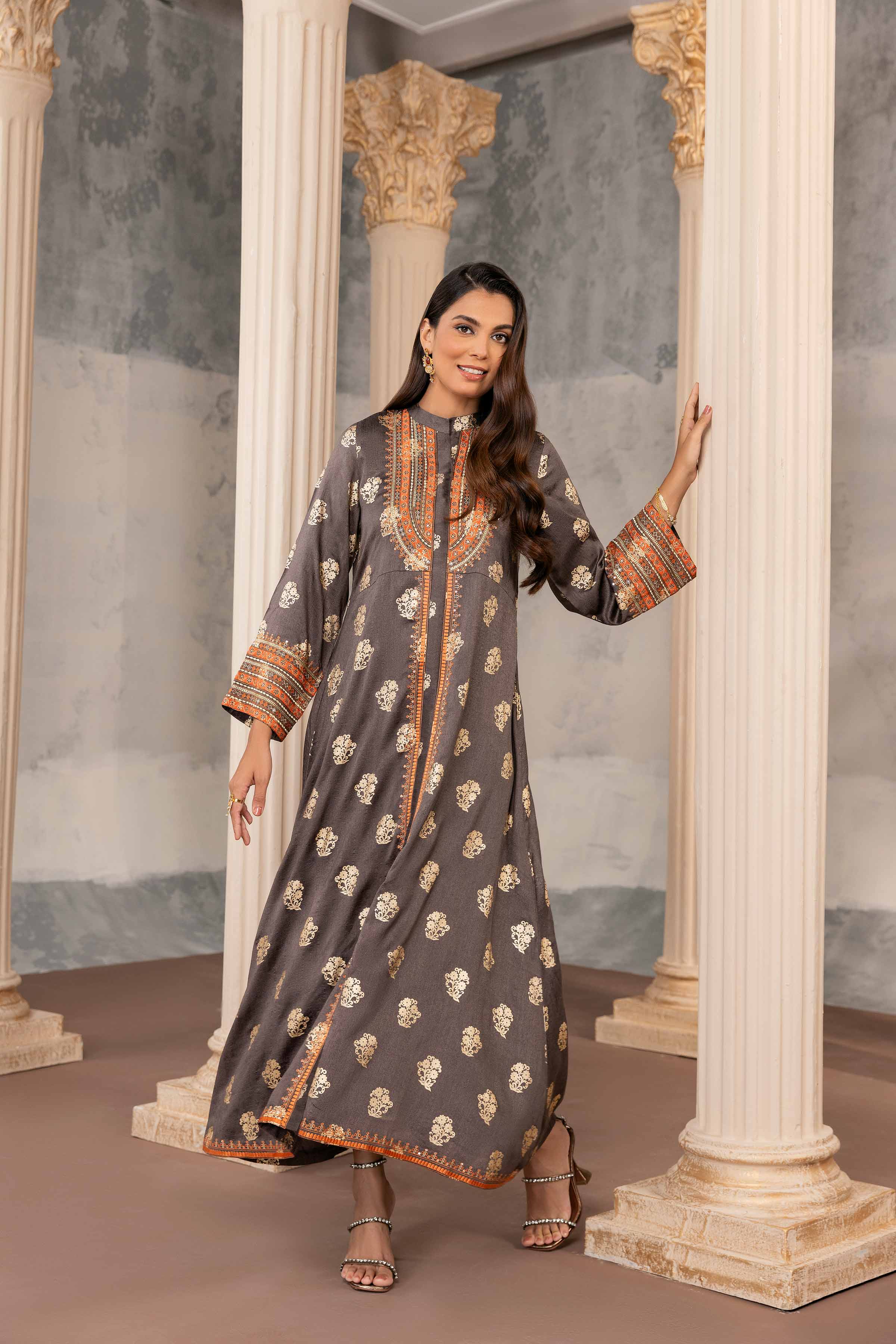 Printed Embroidered Long Dress - FW23-06
