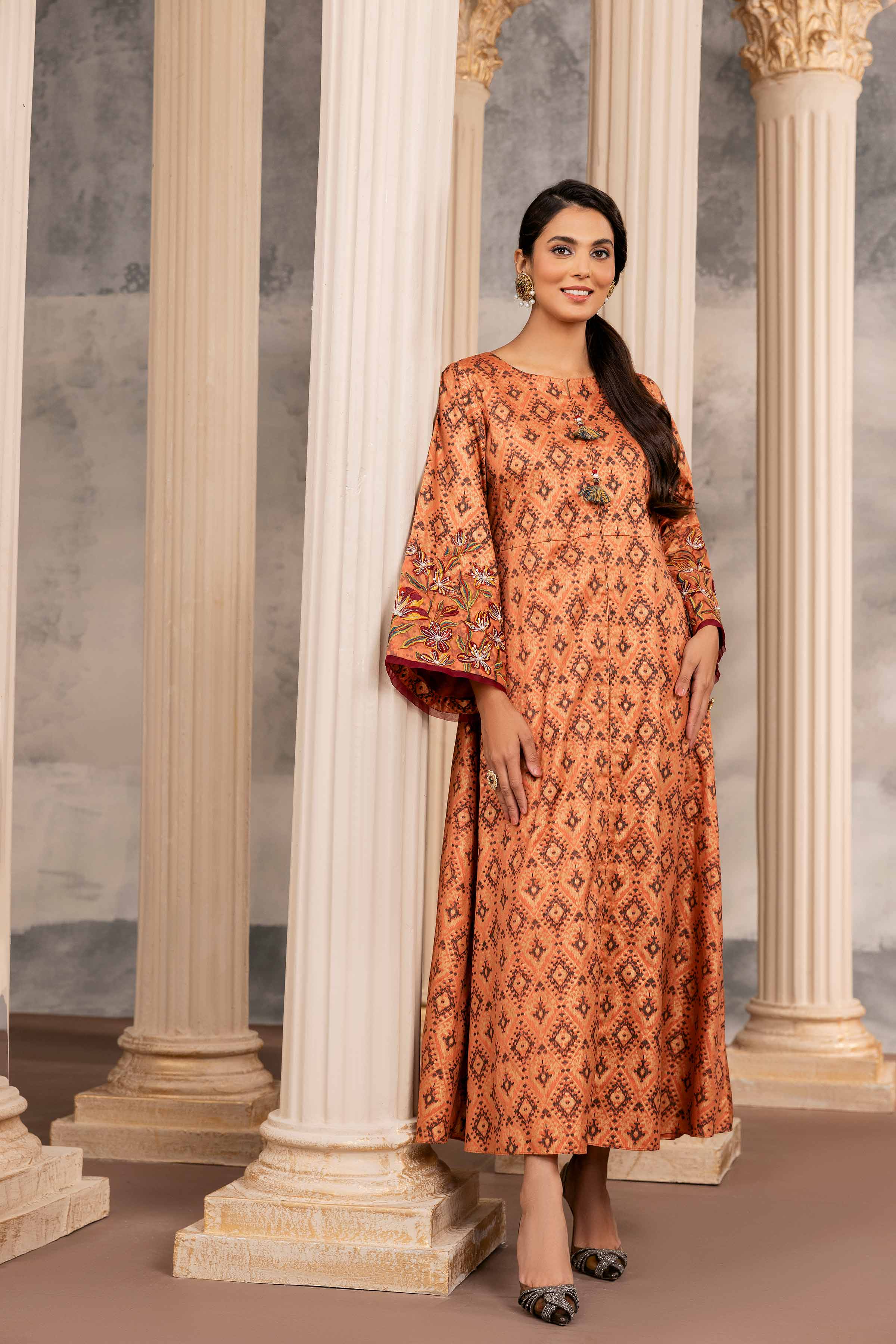Printed Embroidered Long Dress - FW23-11