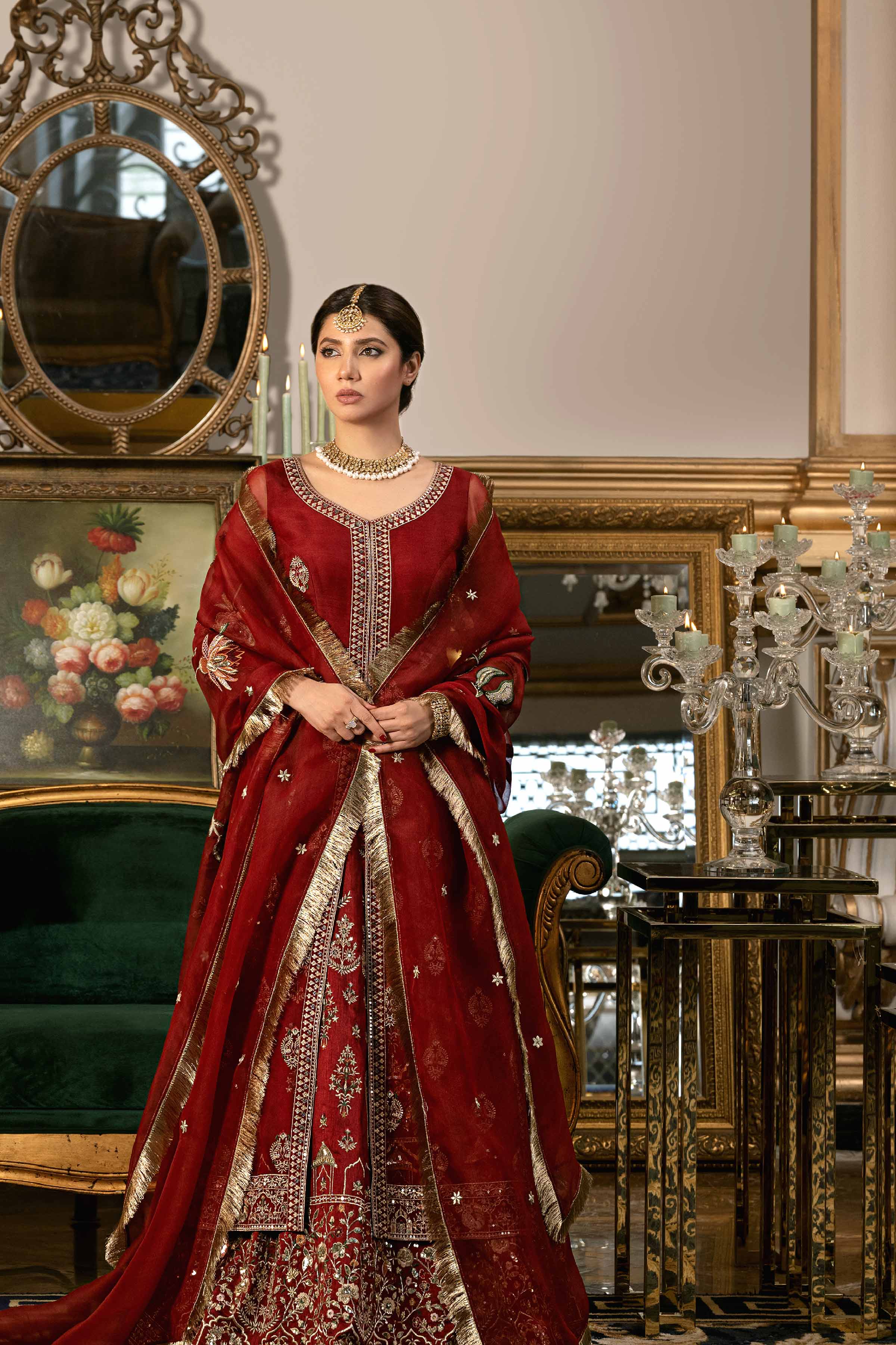 Buy Red Embroidered Organza 2-piece ready to wear Suit
