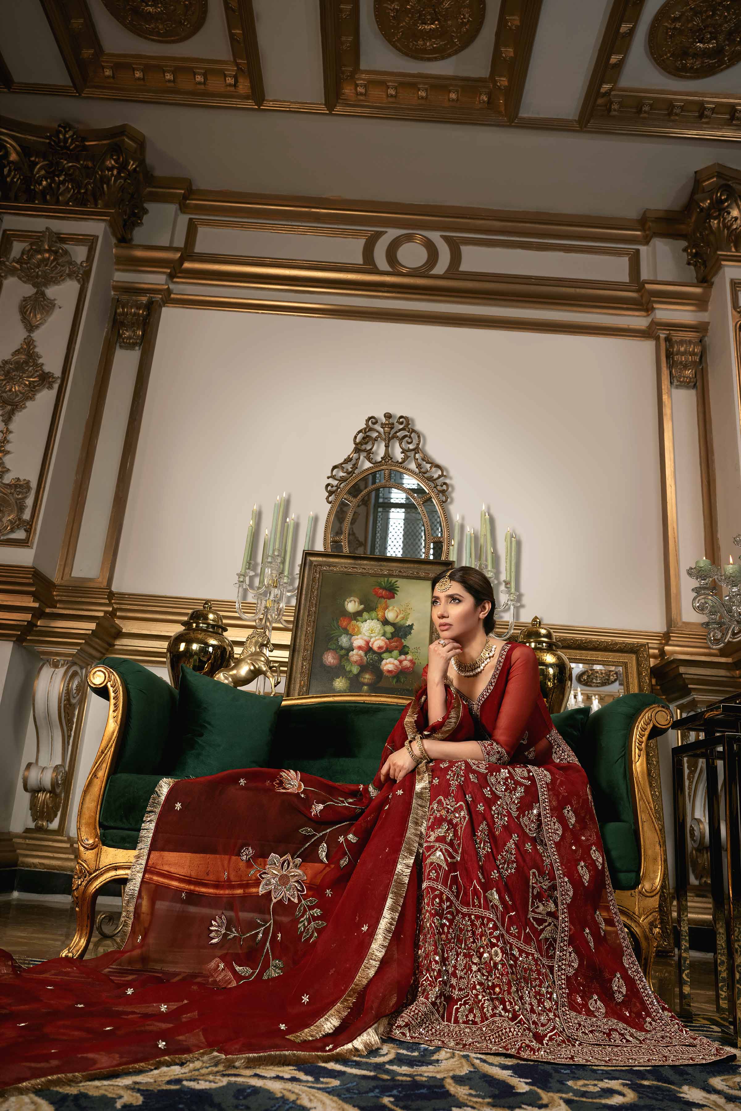 Buy Red Embroidered Organza 2-piece ready to wear Suit