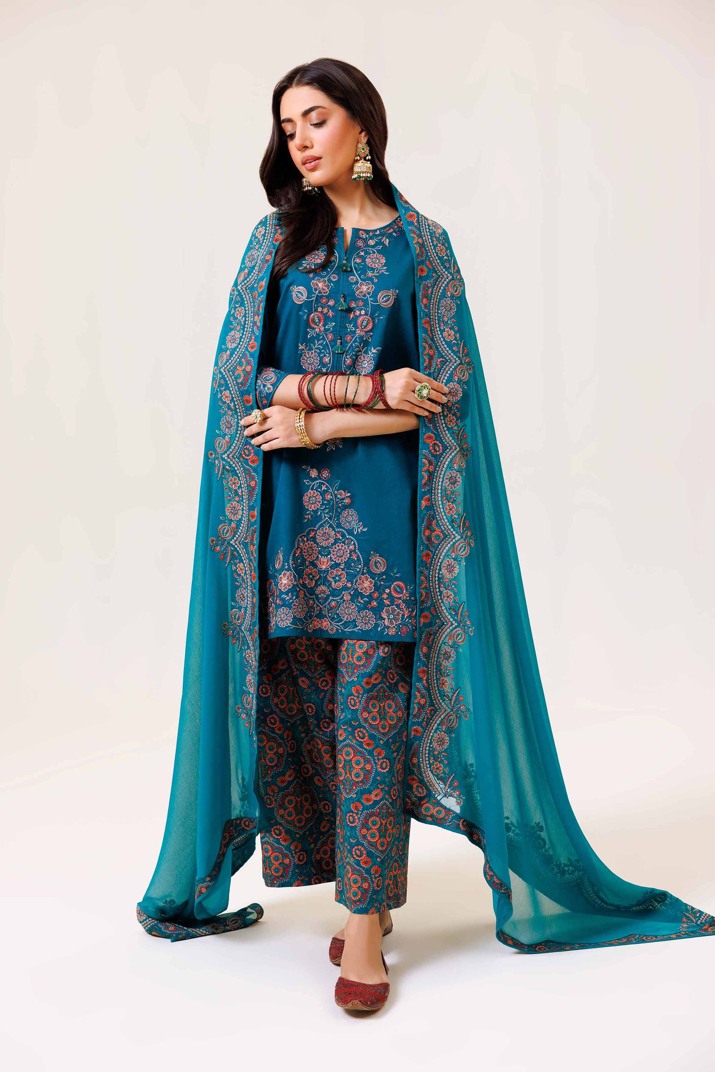 3 Piece - Printed Embroidered Suit - KFE24-112