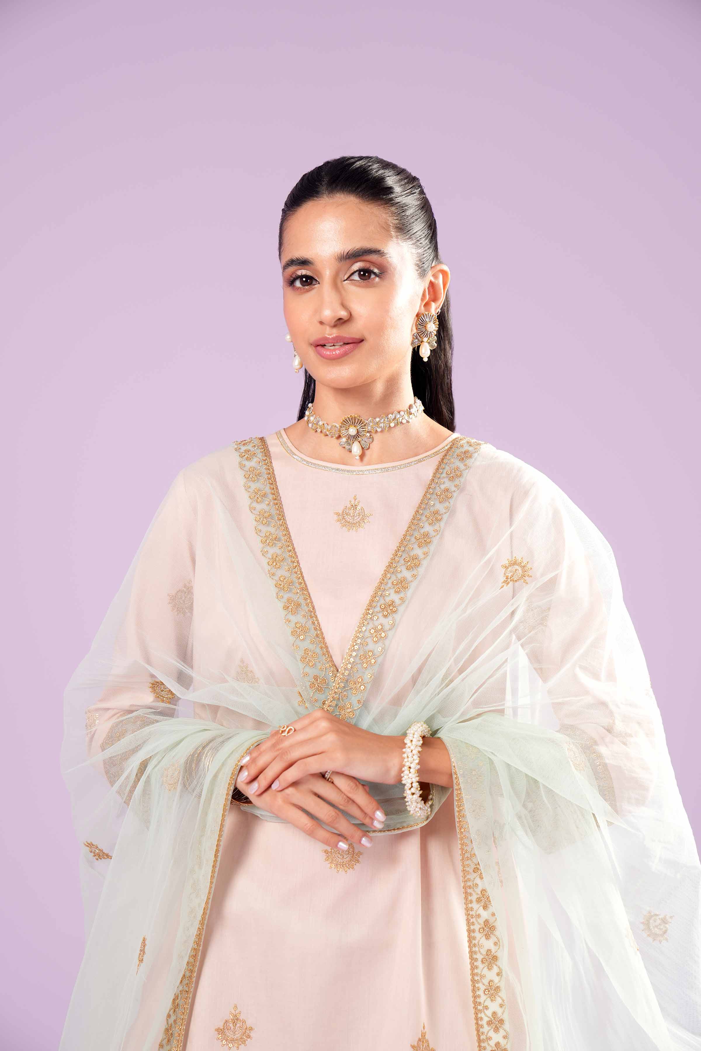 3 Piece - Printed Embroidered Suit - KFE24-75