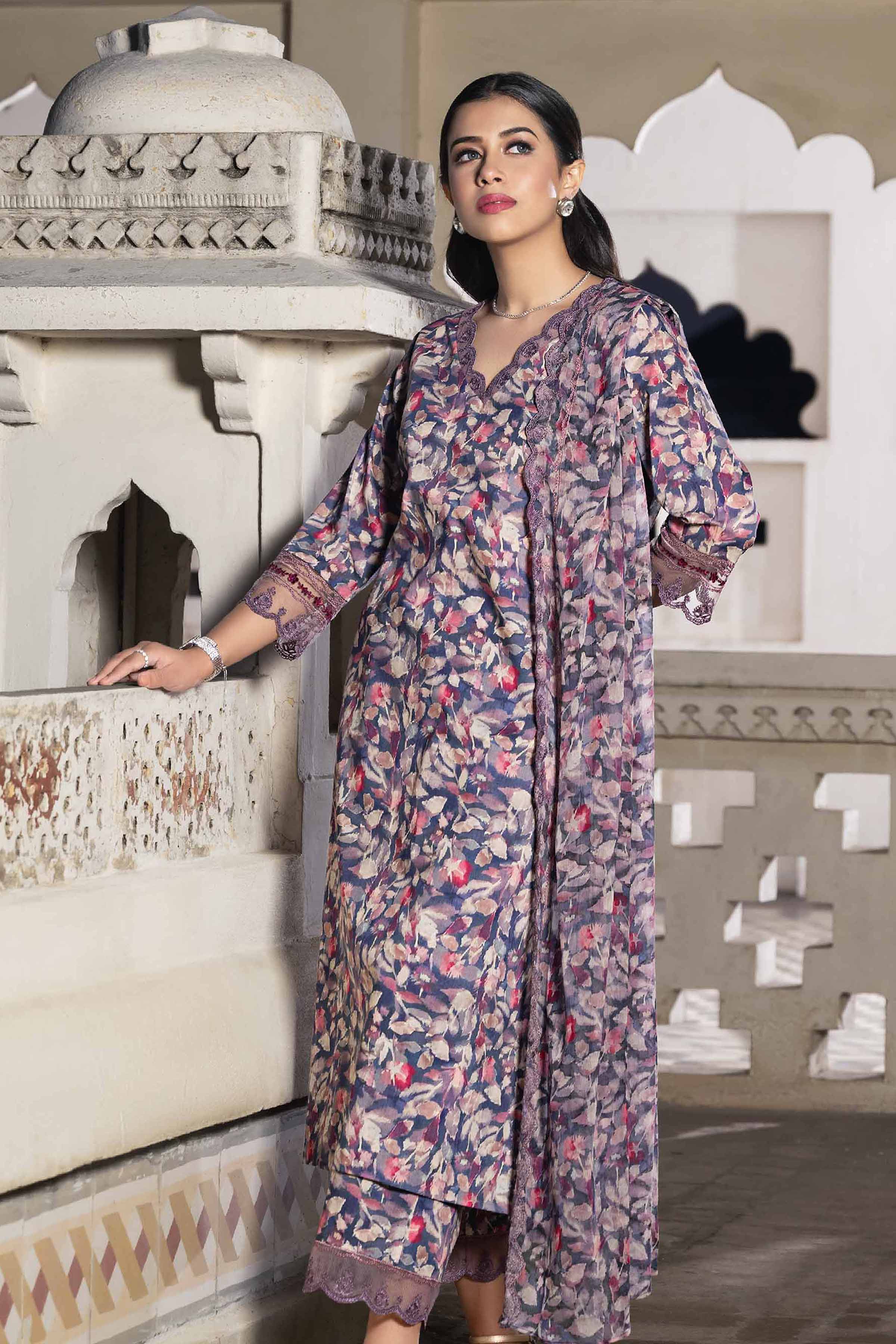 3 Piece - Printed Embroidered Suit - KFE24-77
