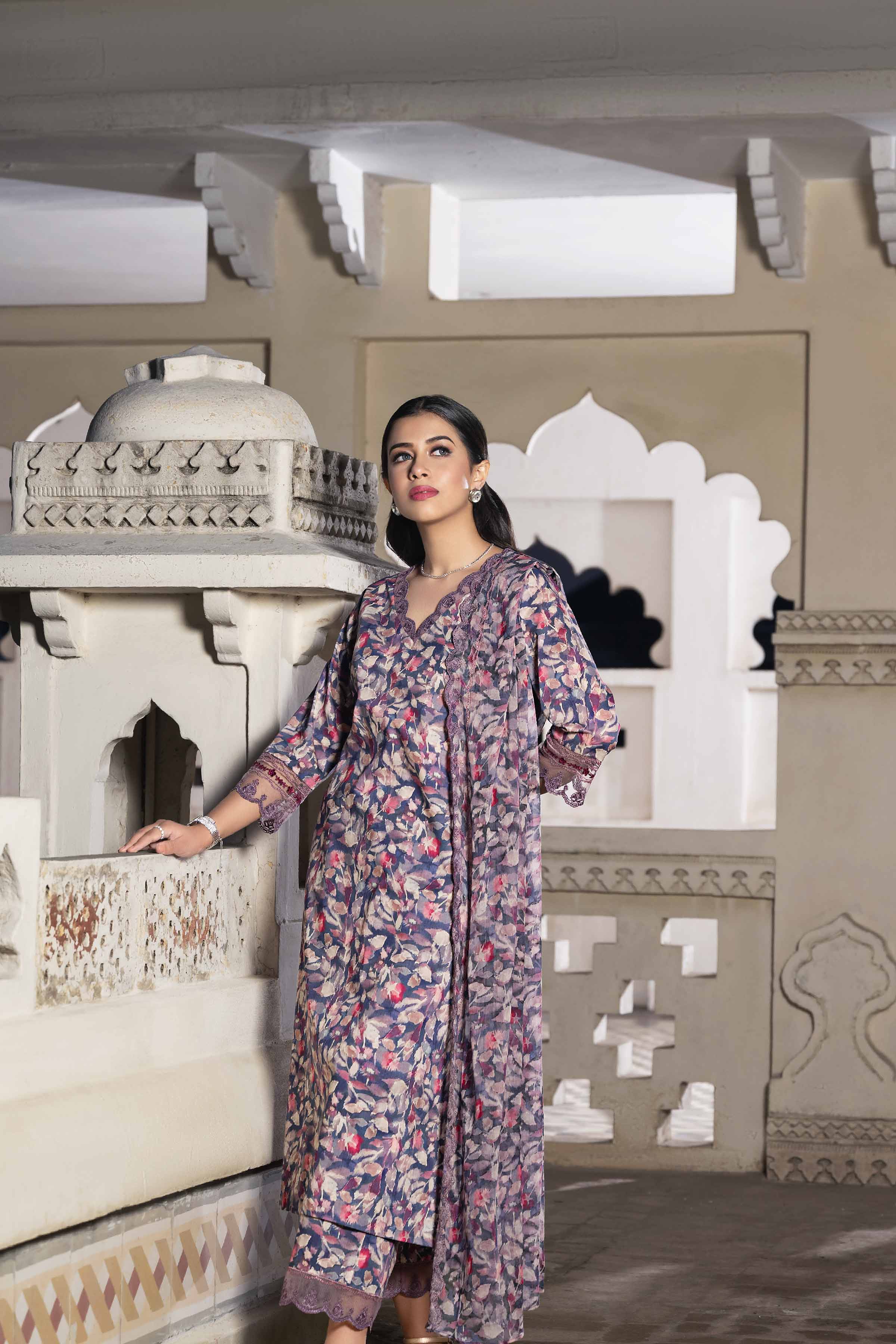 3 Piece - Printed Embroidered Suit - KFE24-77