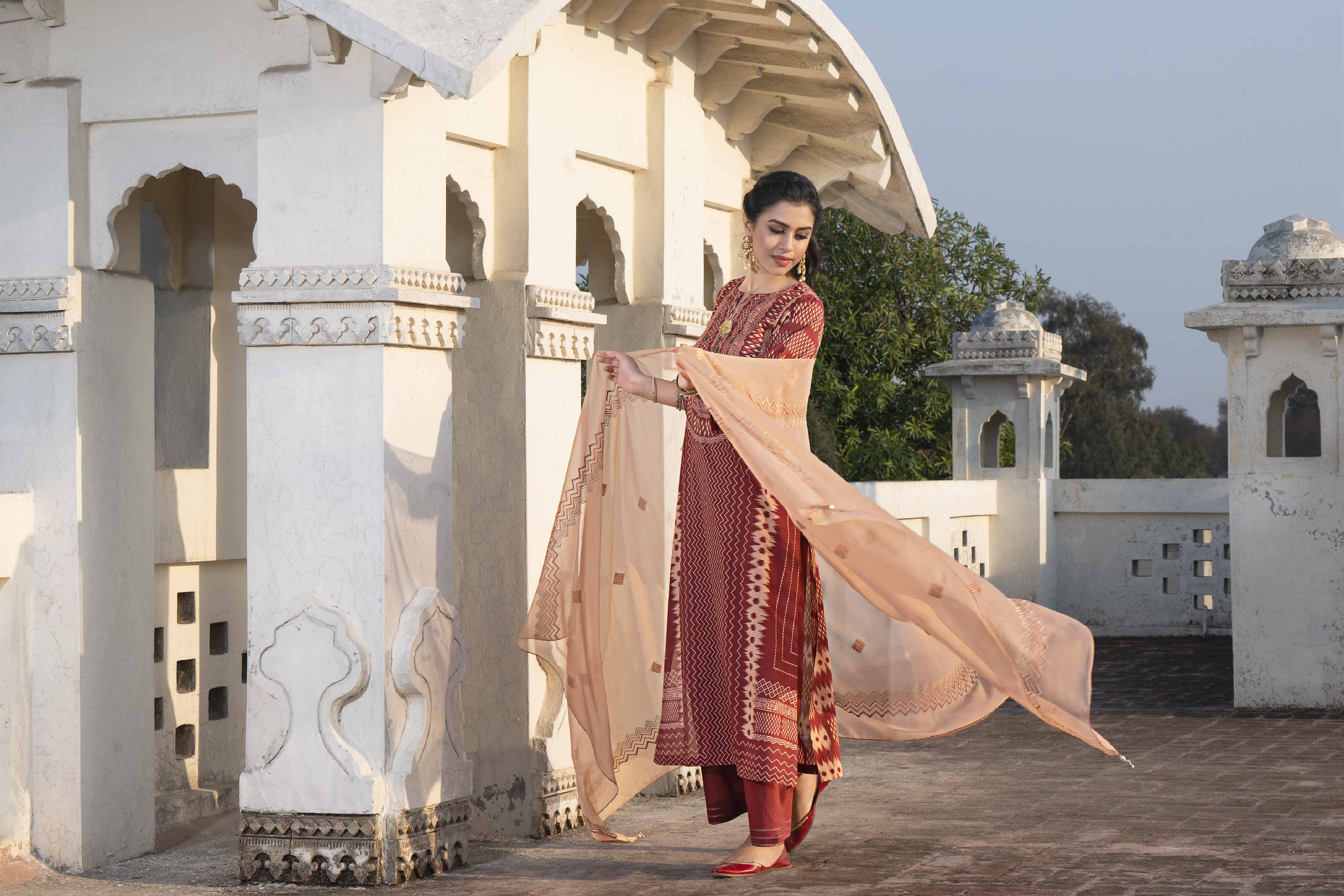 3 Piece - Printed Embroidered Suit - KFE24-79