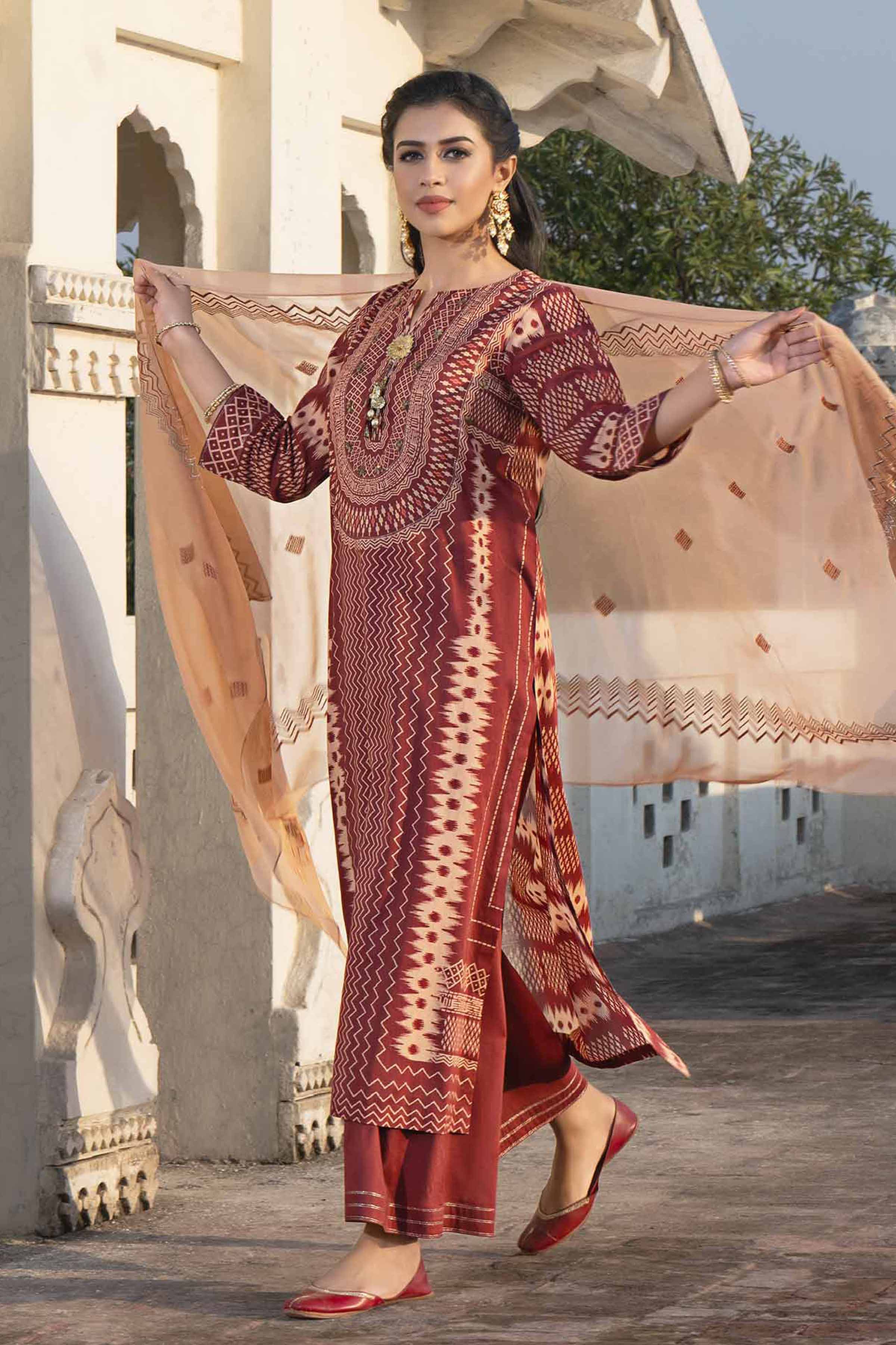 3 Piece - Printed Embroidered Suit - KFE24-79