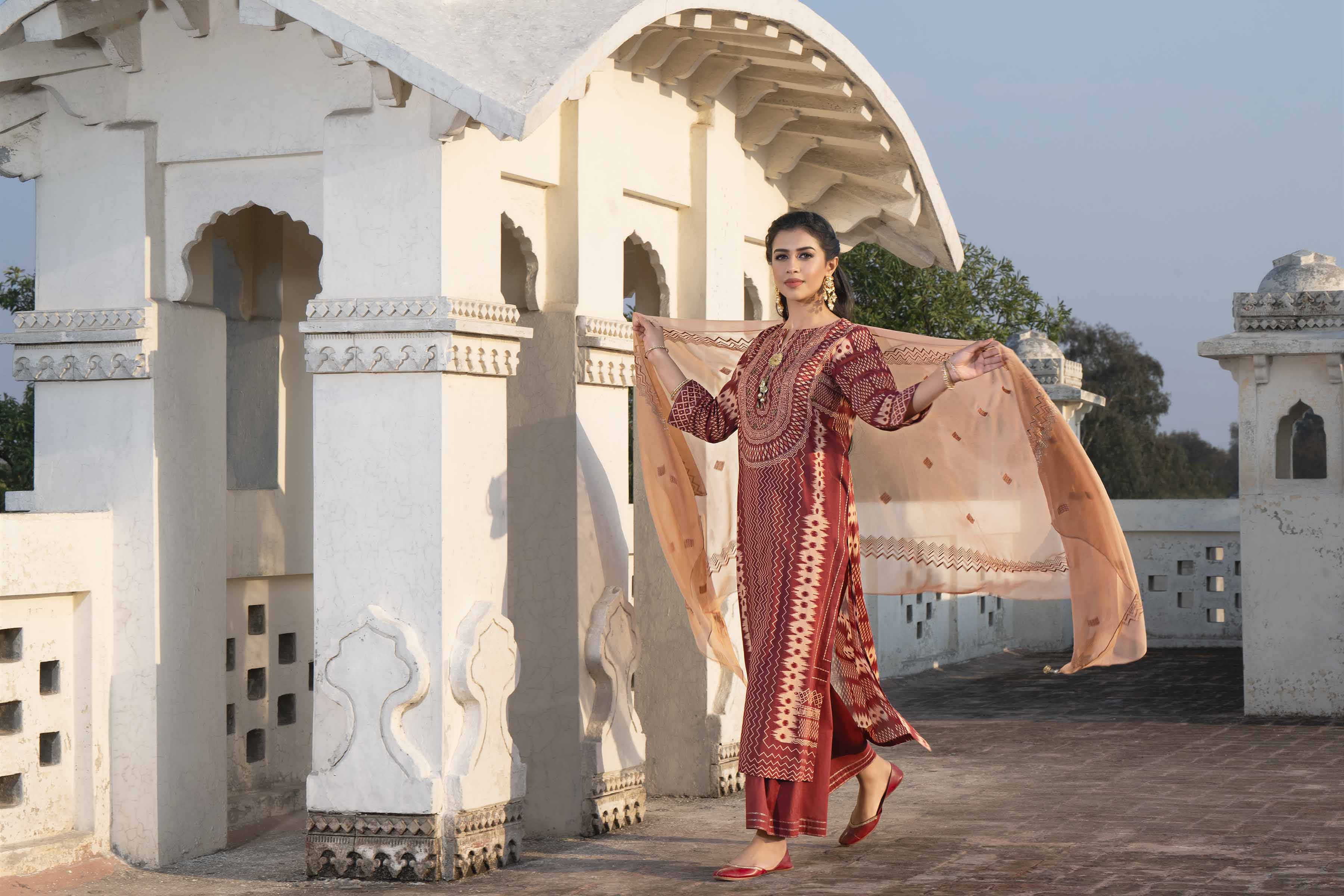 3 Piece - Printed Embroidered Suit - KFE24-79