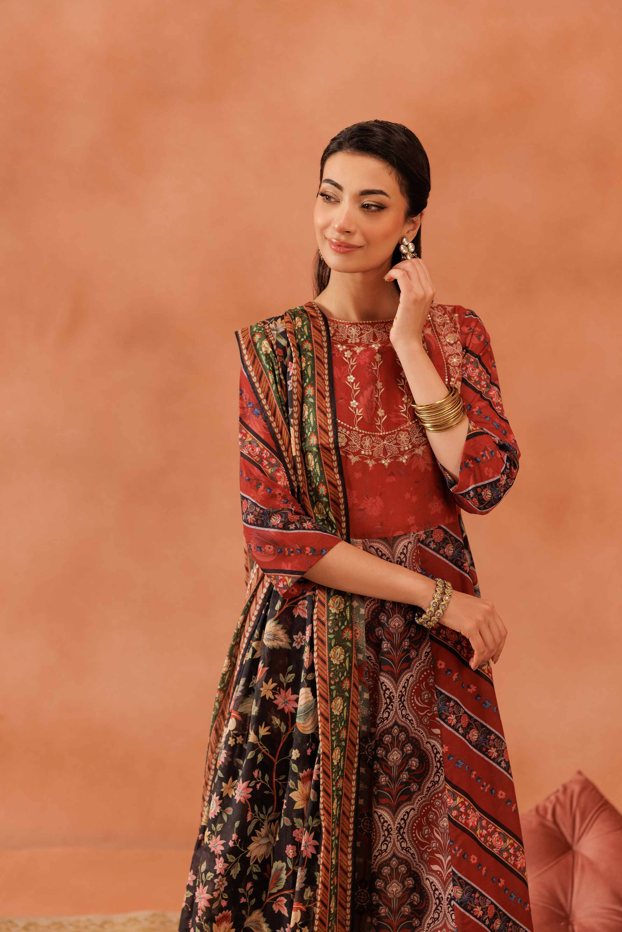 2 Piece - Printed Embroidered Suit - KFE25-43