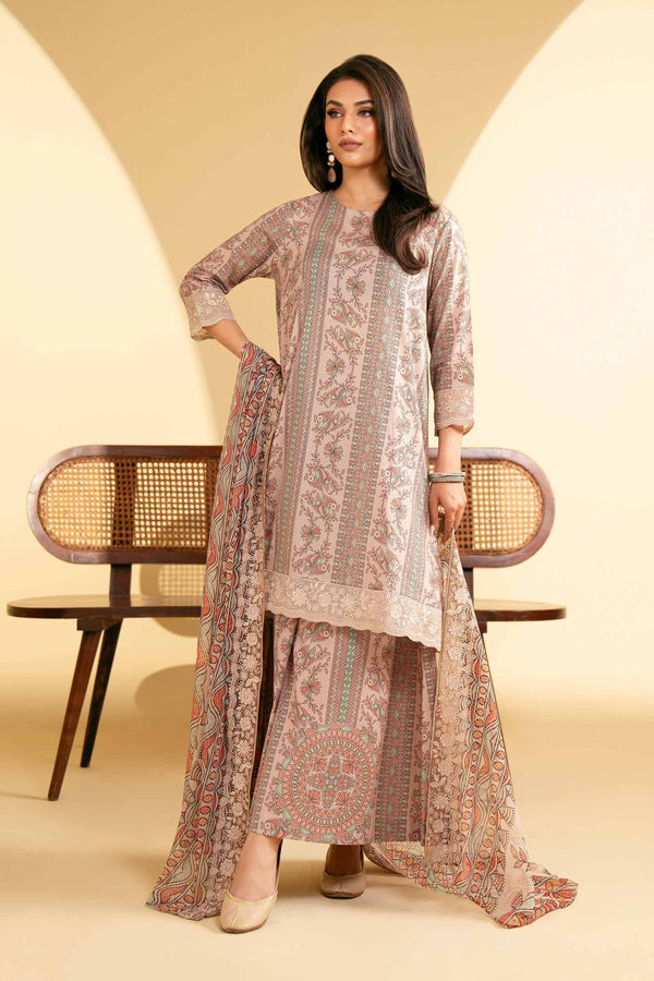 3 Piece - Printed Embroidered Suit - KFE25-75