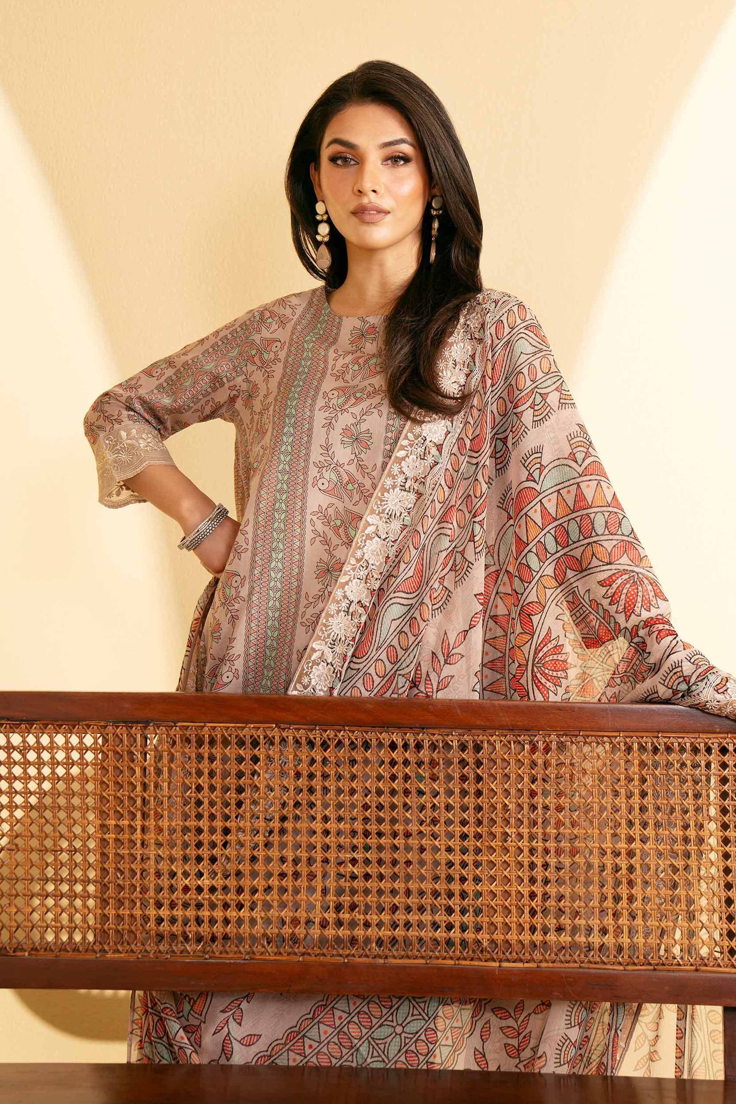 3 Piece - Printed Embroidered Suit - KFE25-75