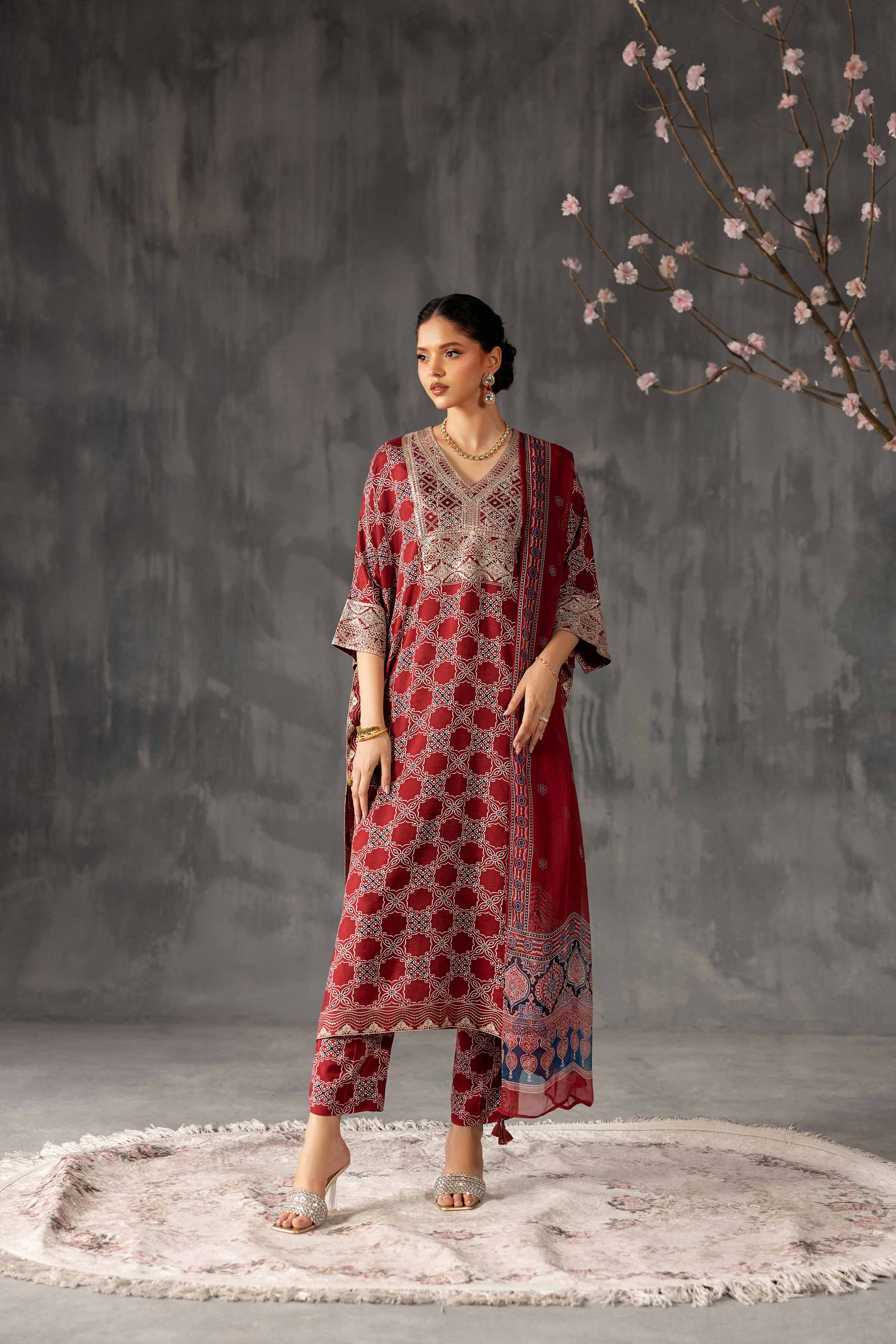 3 Piece - Printed Embroidered Suit - KFE26-108