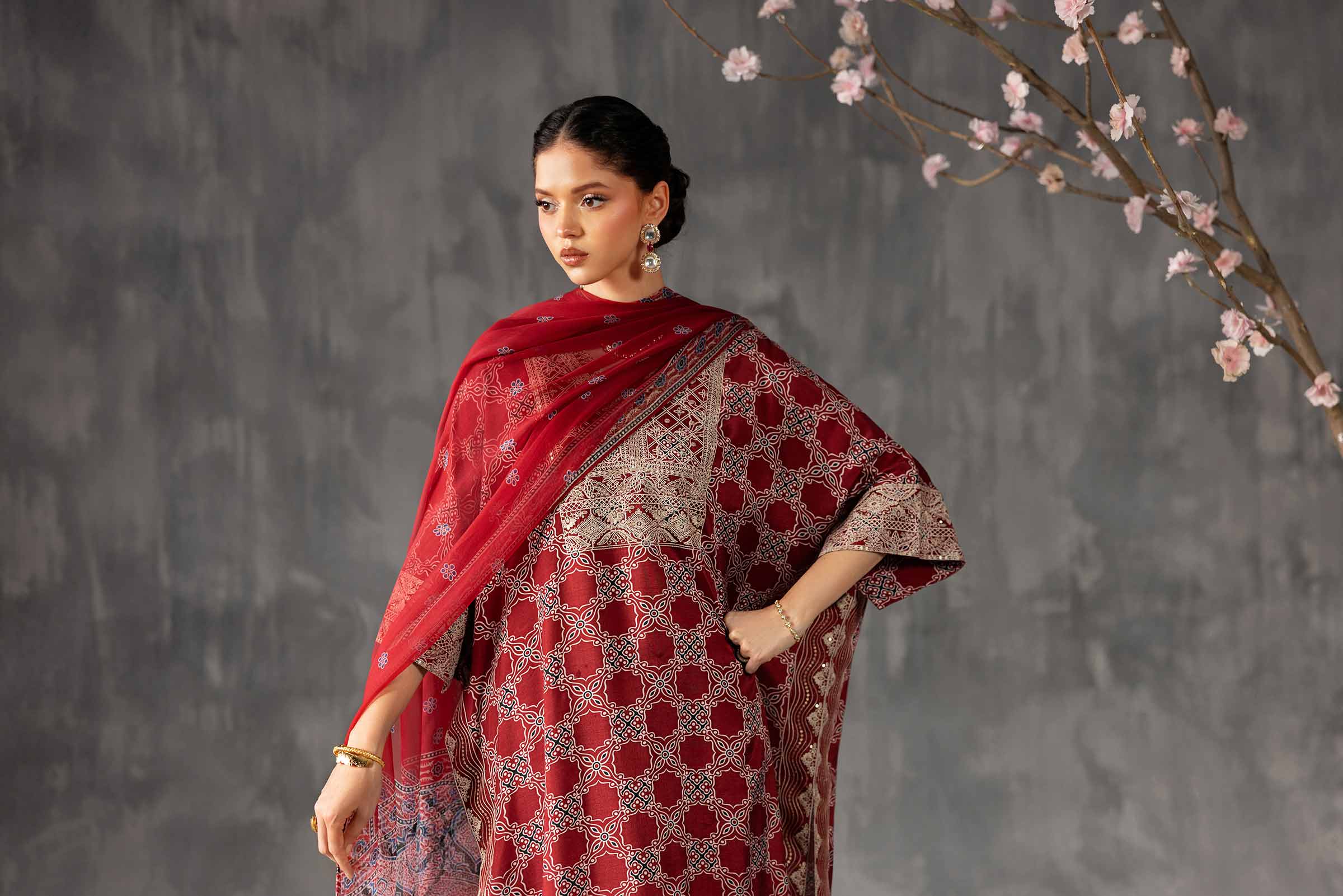 3 Piece - Printed Embroidered Suit - KFE26-108