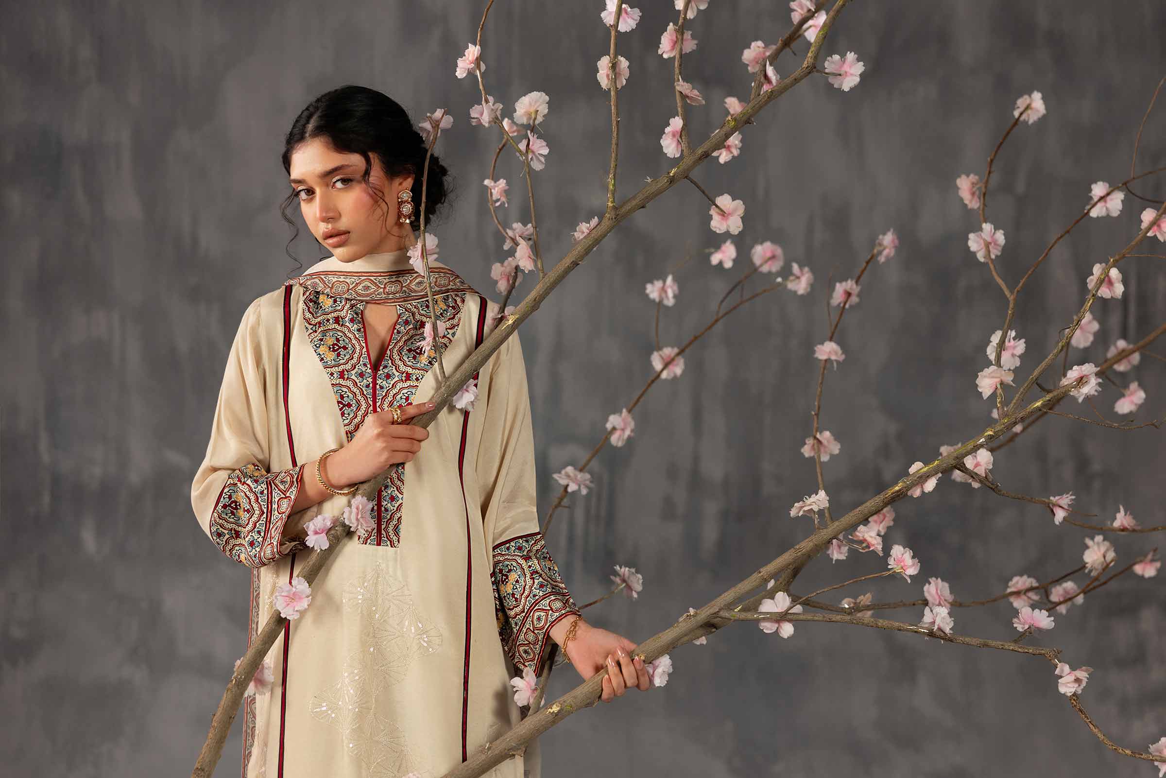 3 Piece - Printed Embroidered Suit - KFE26-109