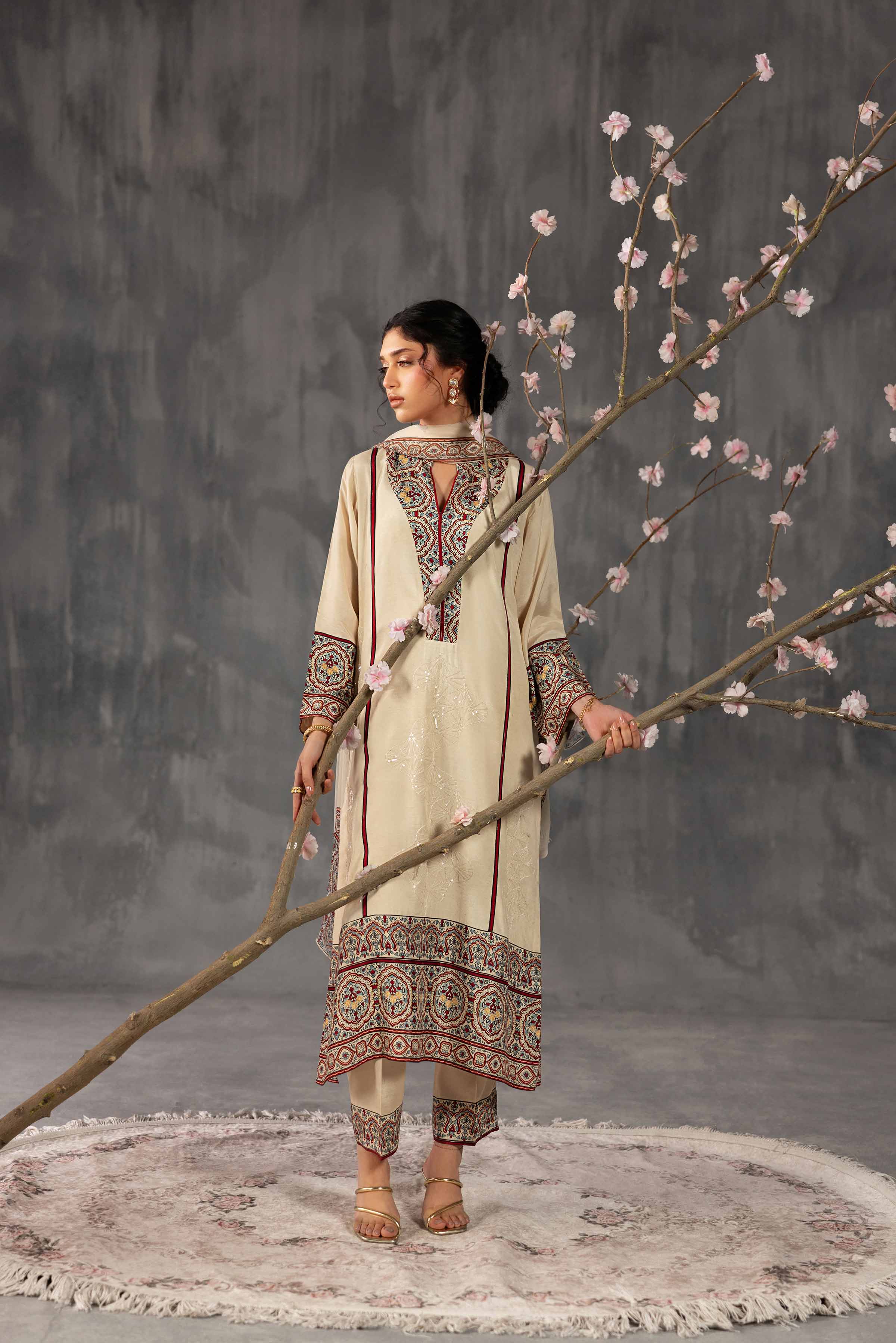 3 Piece - Printed Embroidered Suit - KFE26-109