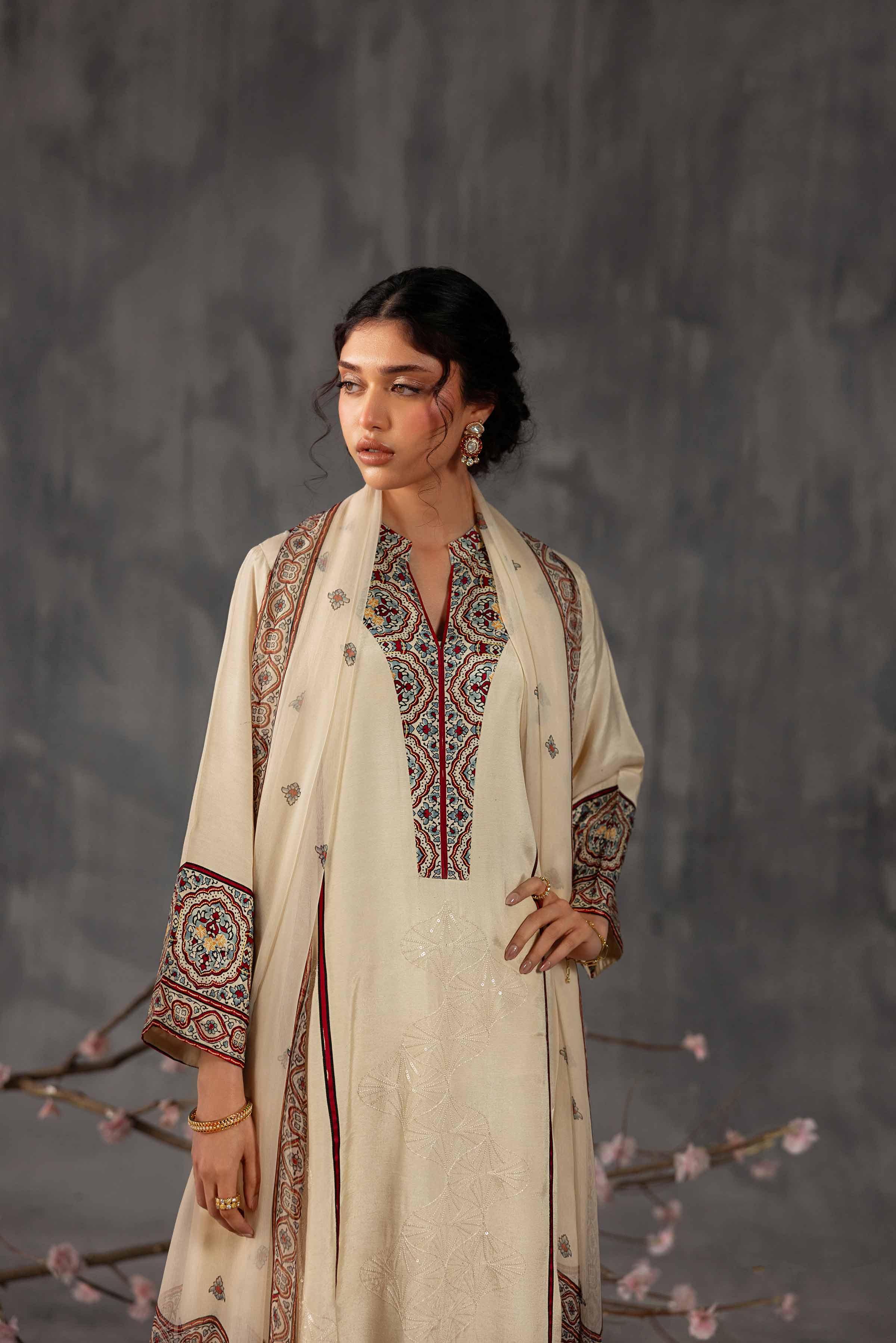 3 Piece - Printed Embroidered Suit - KFE26-109