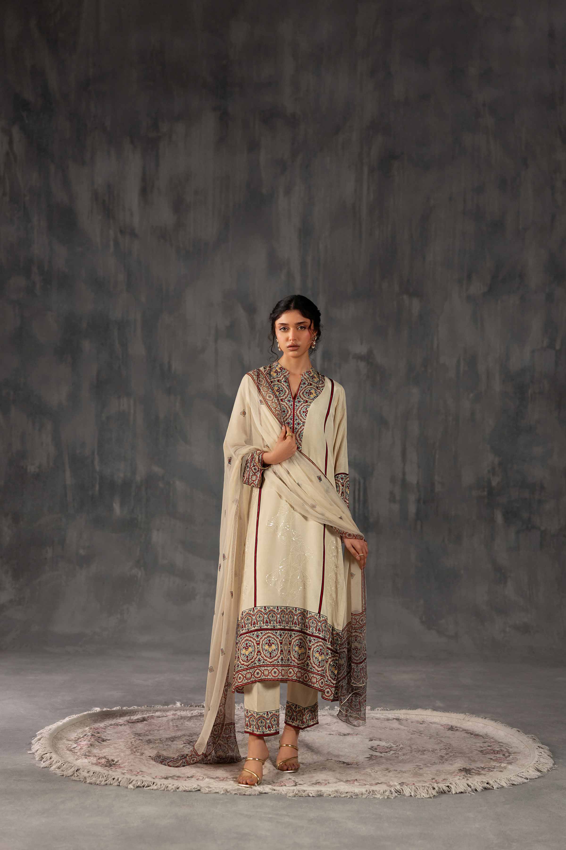 3 Piece - Printed Embroidered Suit - KFE26-109