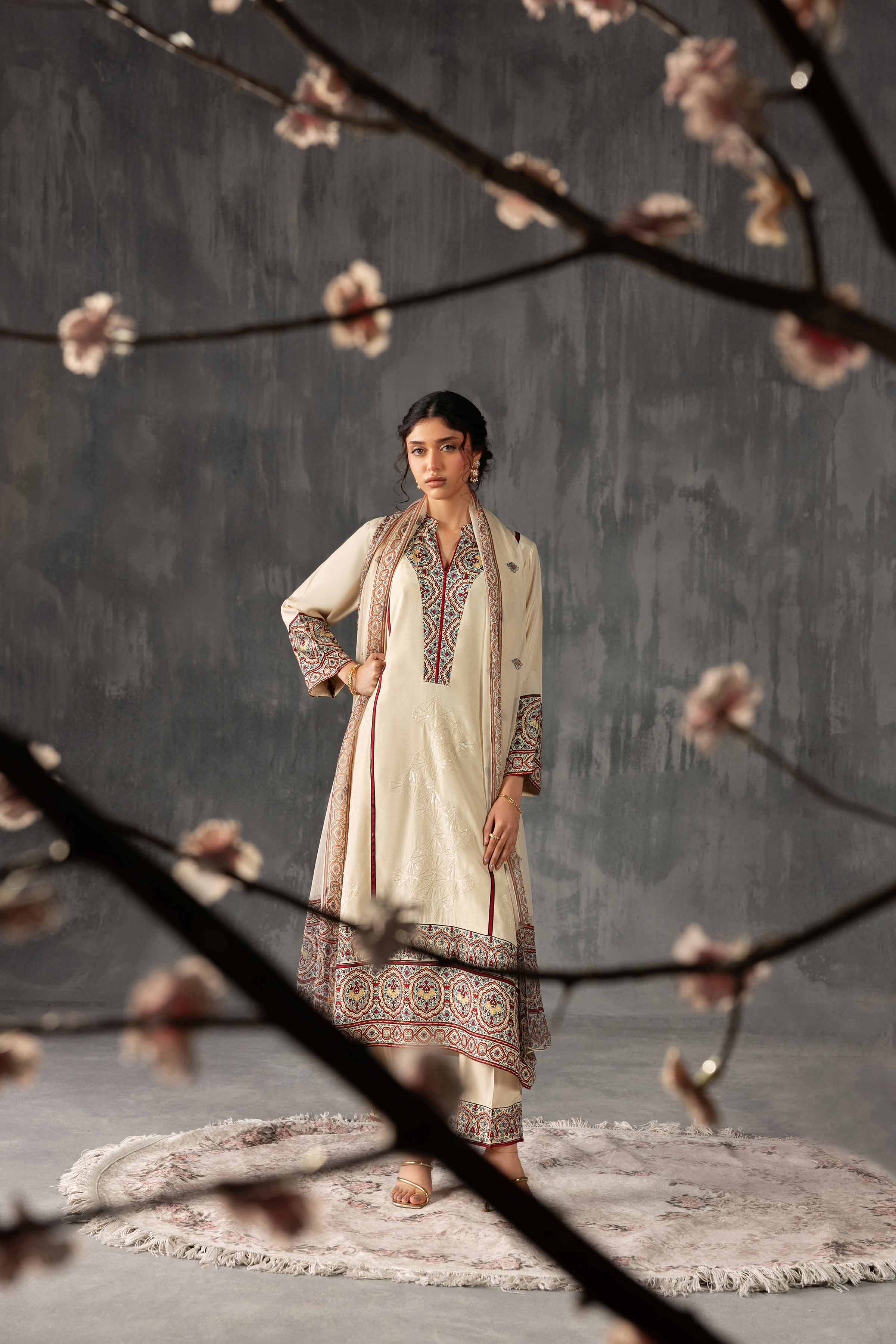 3 Piece - Printed Embroidered Suit - KFE26-109