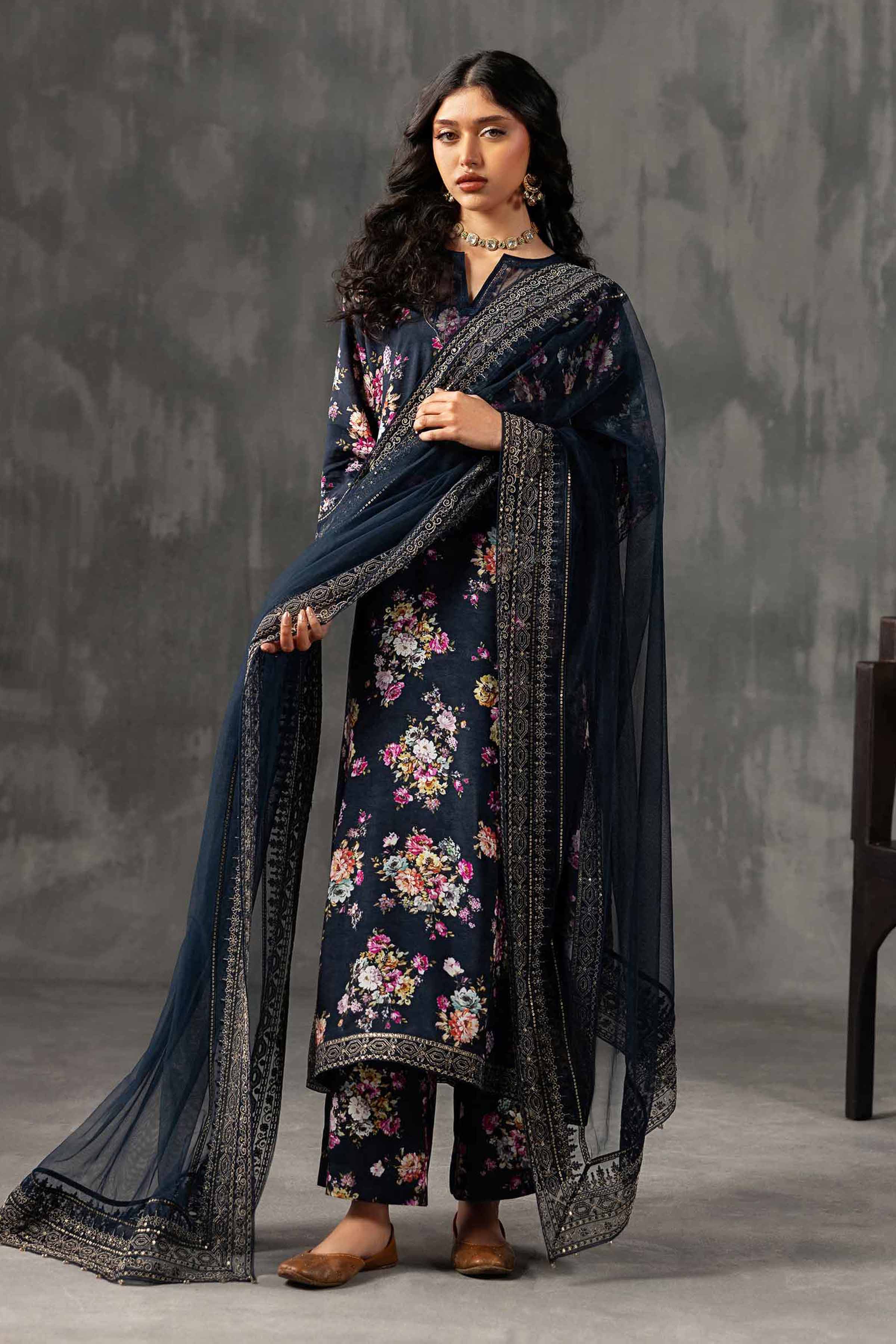 3 Piece - Printed Embroidered Suit - KFE26-118
