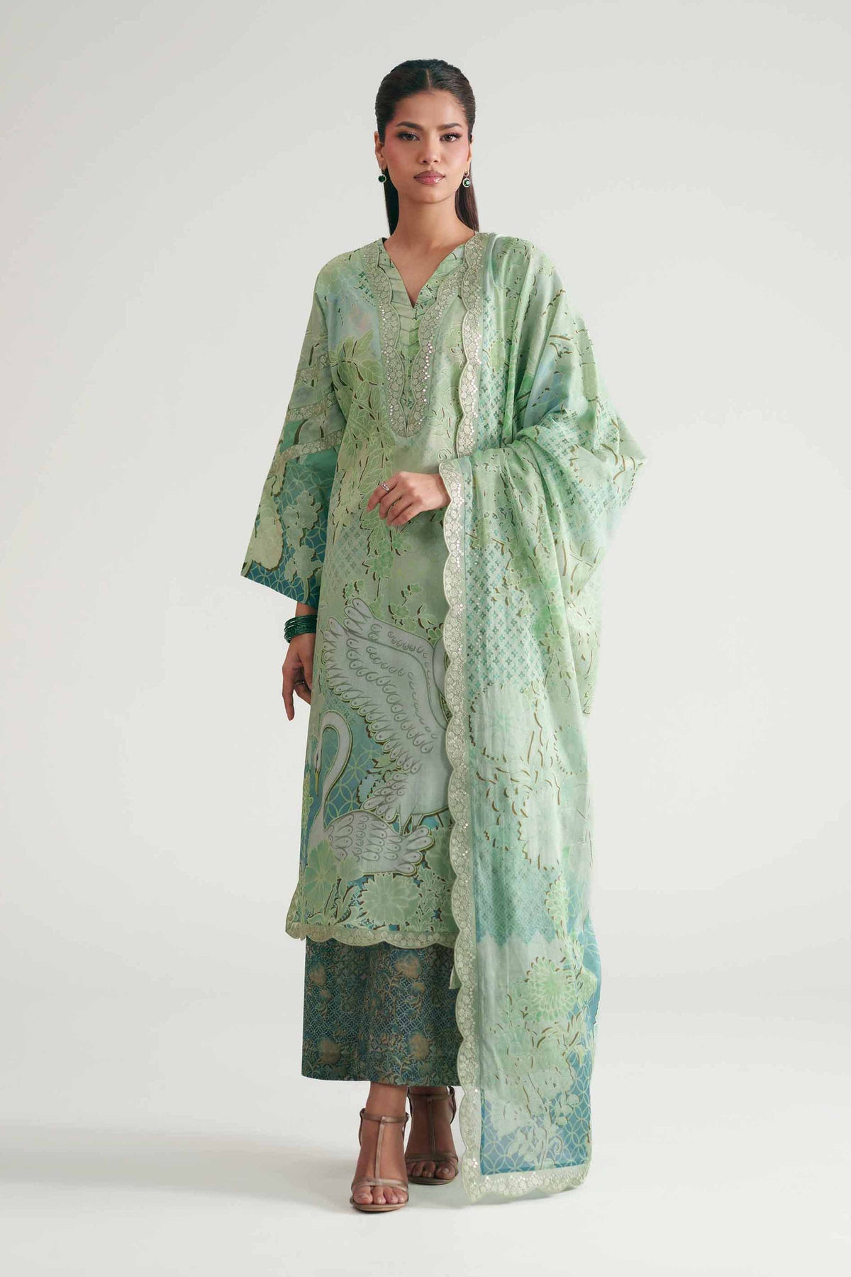3 Piece - Printed Embroidered Suit - KFE26-179
