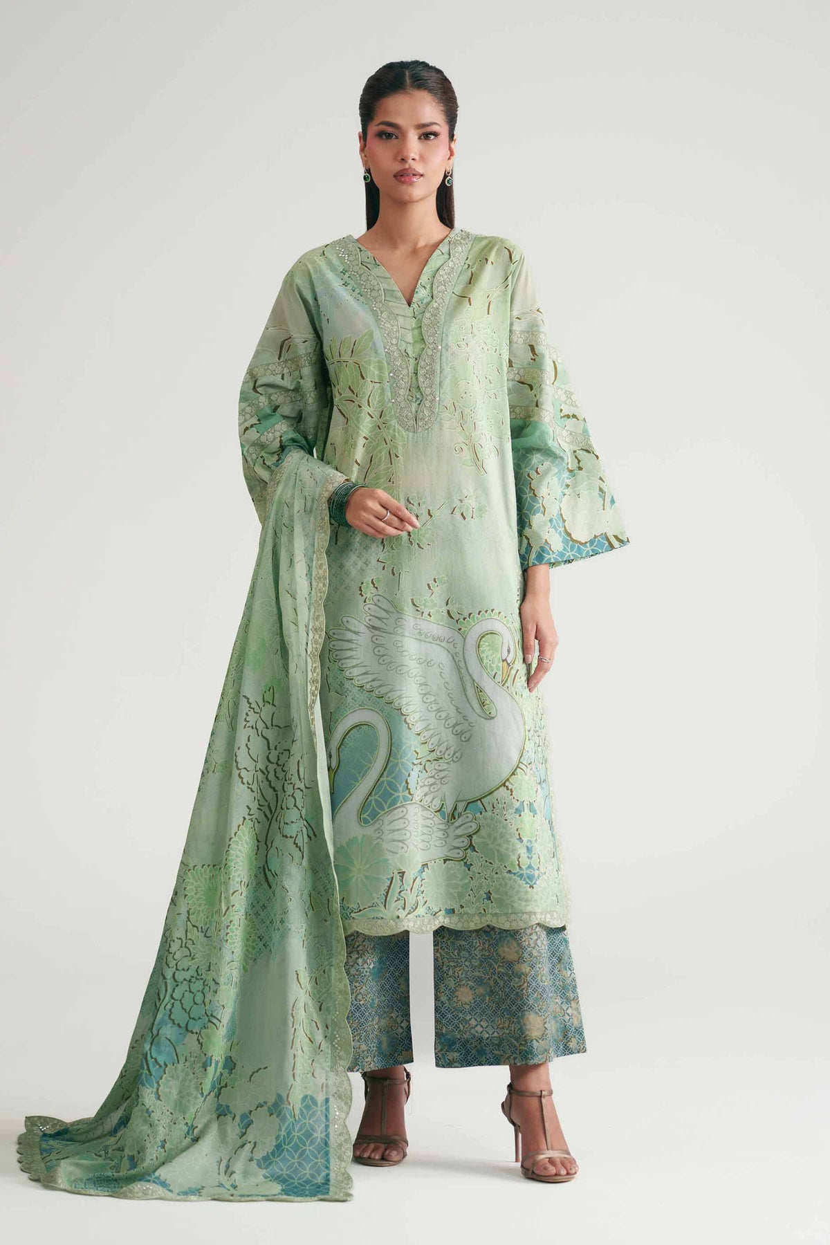3 Piece - Printed Embroidered Suit - KFE26-179
