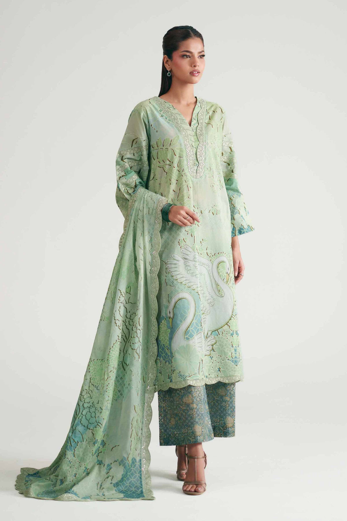 3 Piece - Printed Embroidered Suit - KFE26-179
