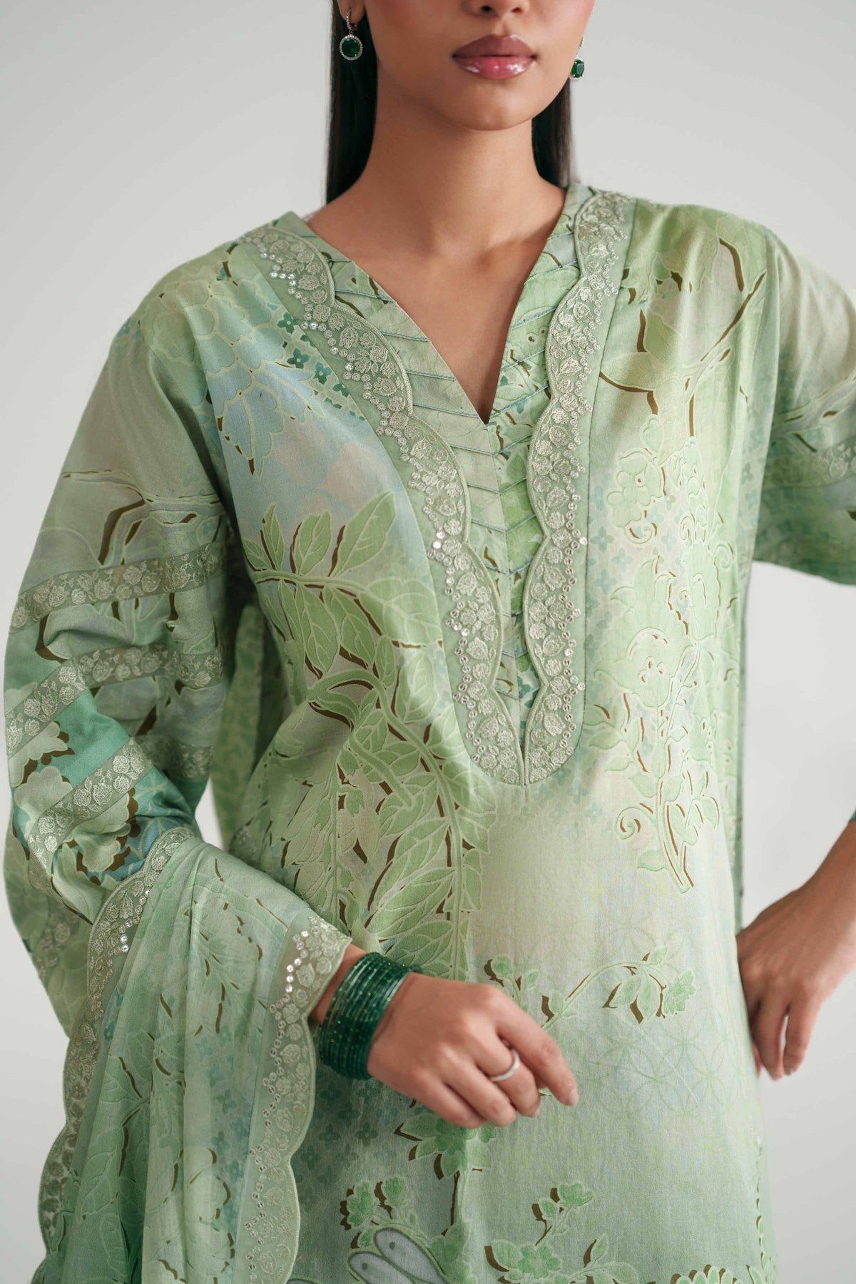 3 Piece - Printed Embroidered Suit - KFE26-179