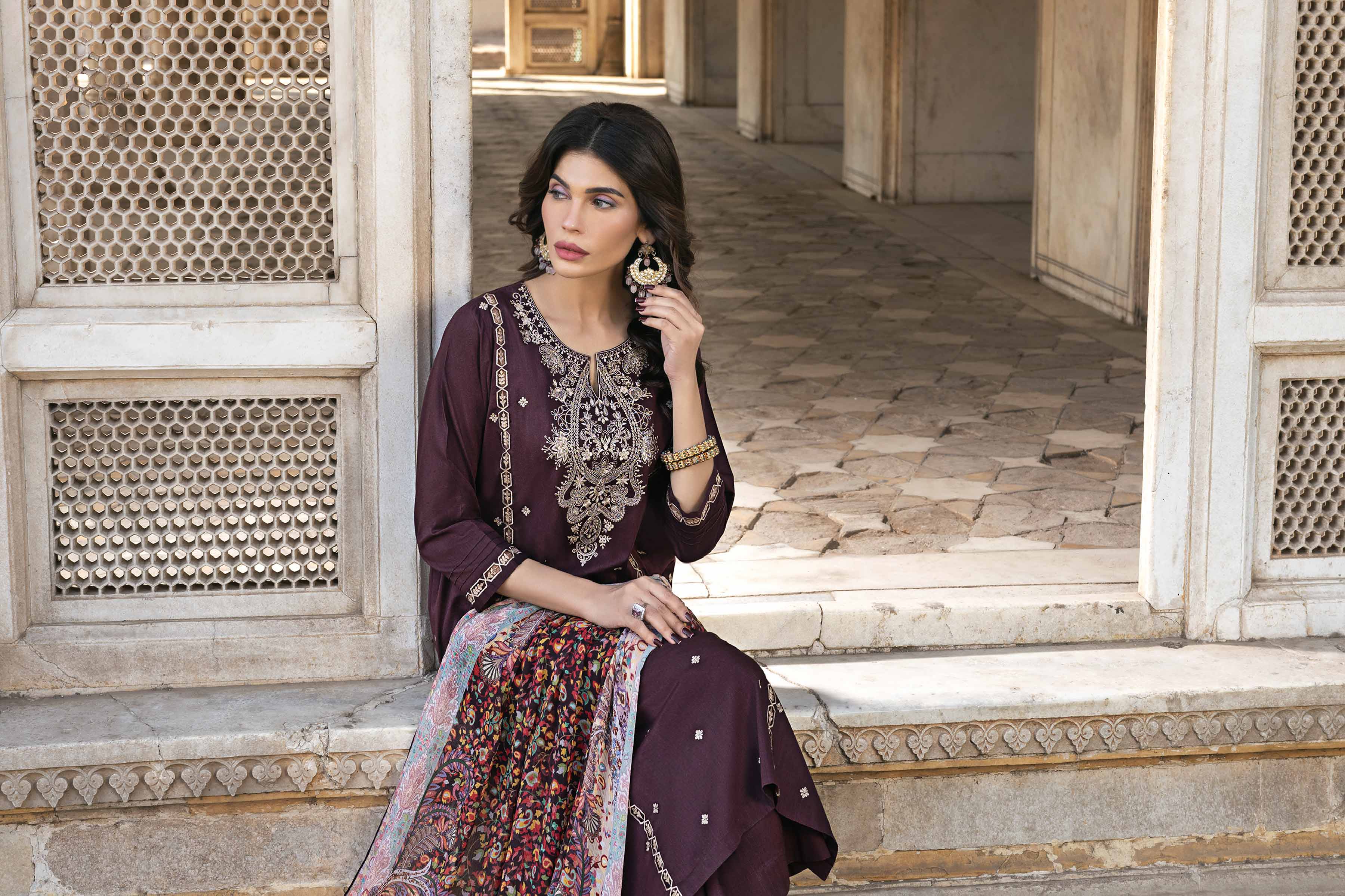 3 Piece - Printed Embroidered Suit - KFS24-12