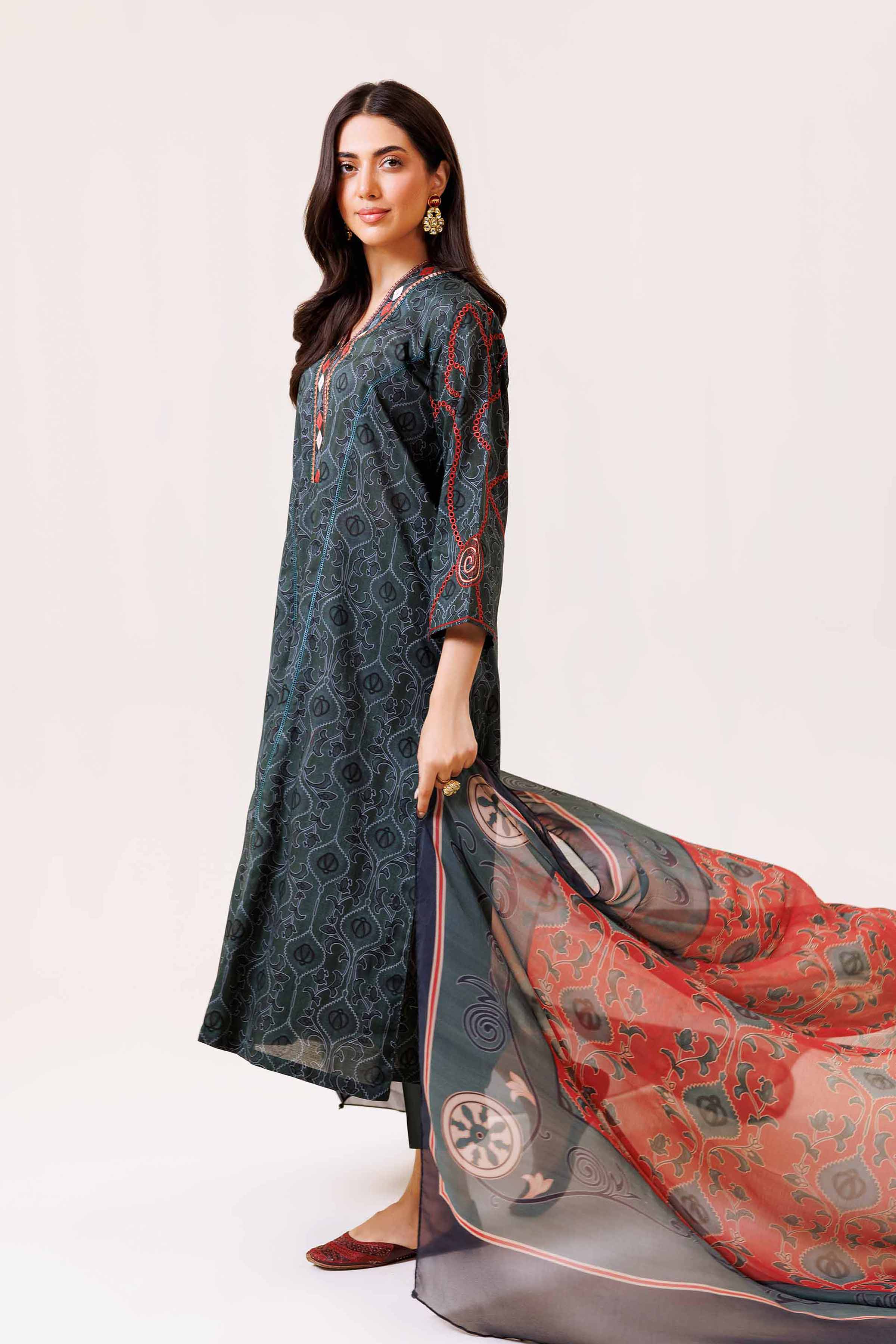 3 Piece - Printed Embroidered Suit - KFS24-77