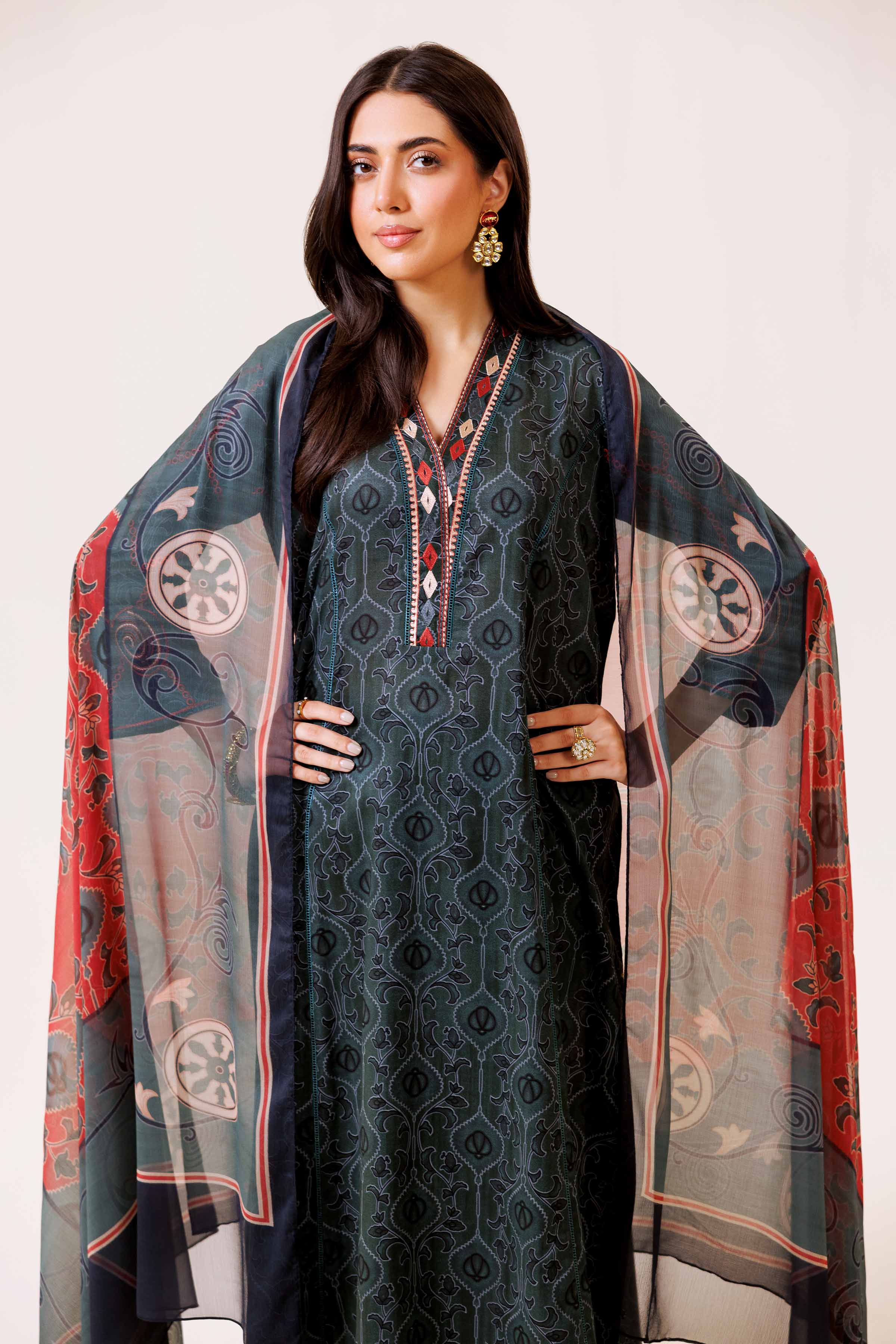 3 Piece - Printed Embroidered Suit - KFS24-77
