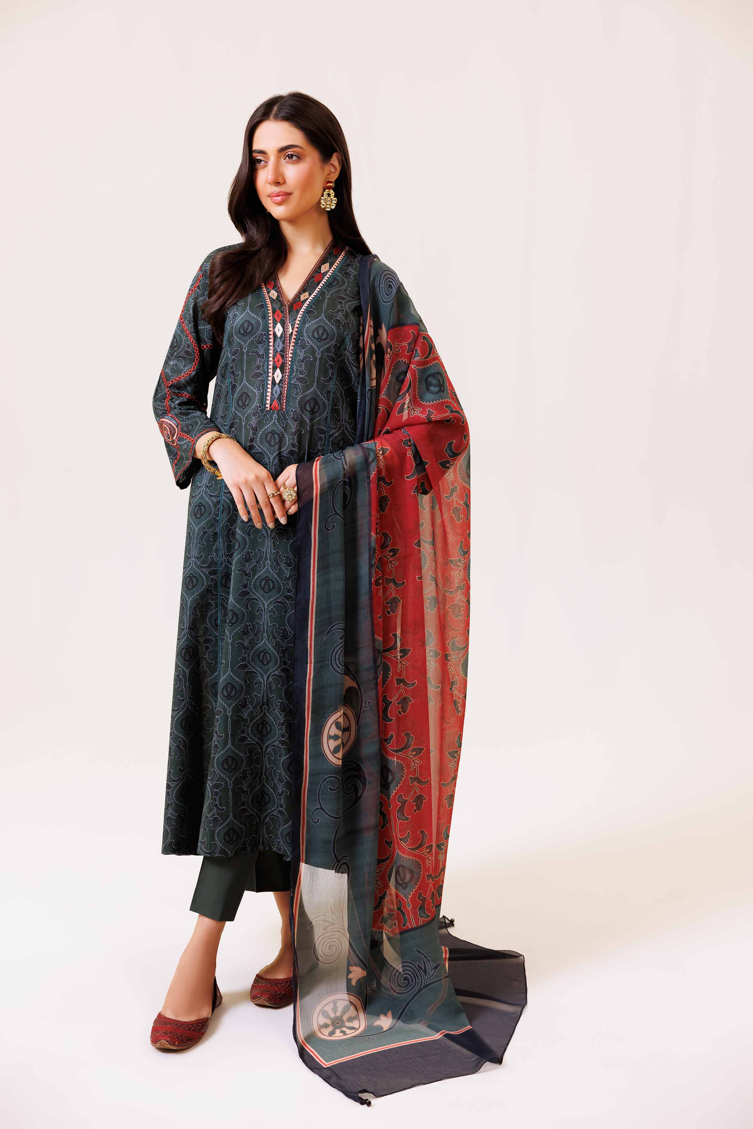 3 Piece - Printed Embroidered Suit - KFS24-77