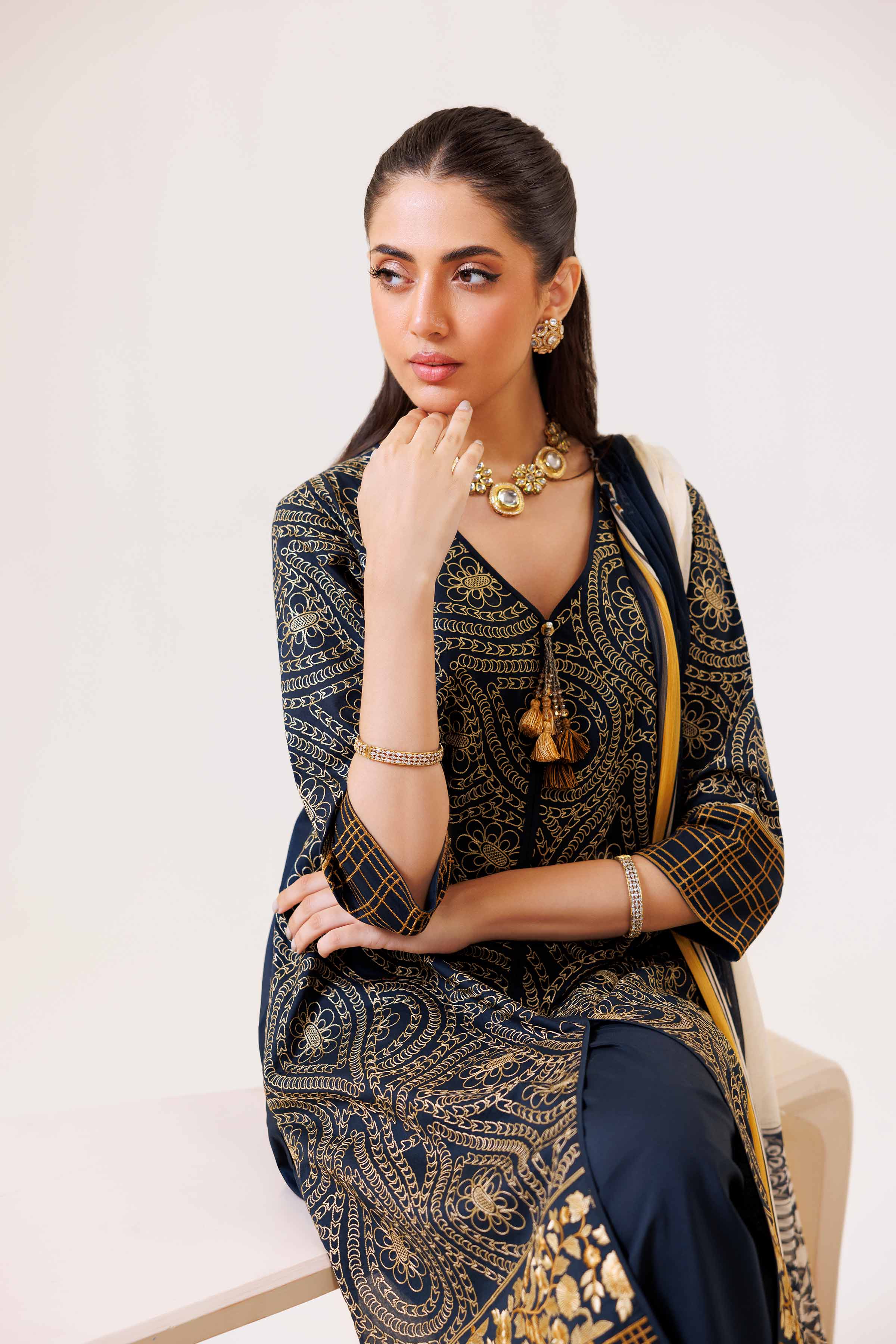 3 Piece - Printed Embroidered Suit - KFS24-83