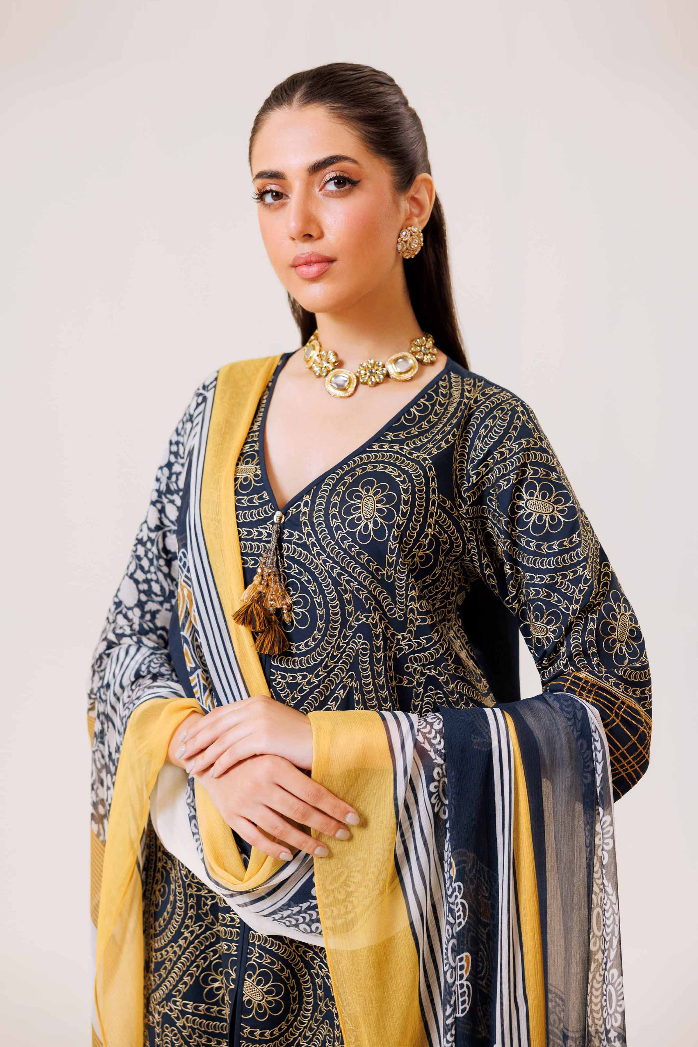 3 Piece - Printed Embroidered Suit - KFS24-83