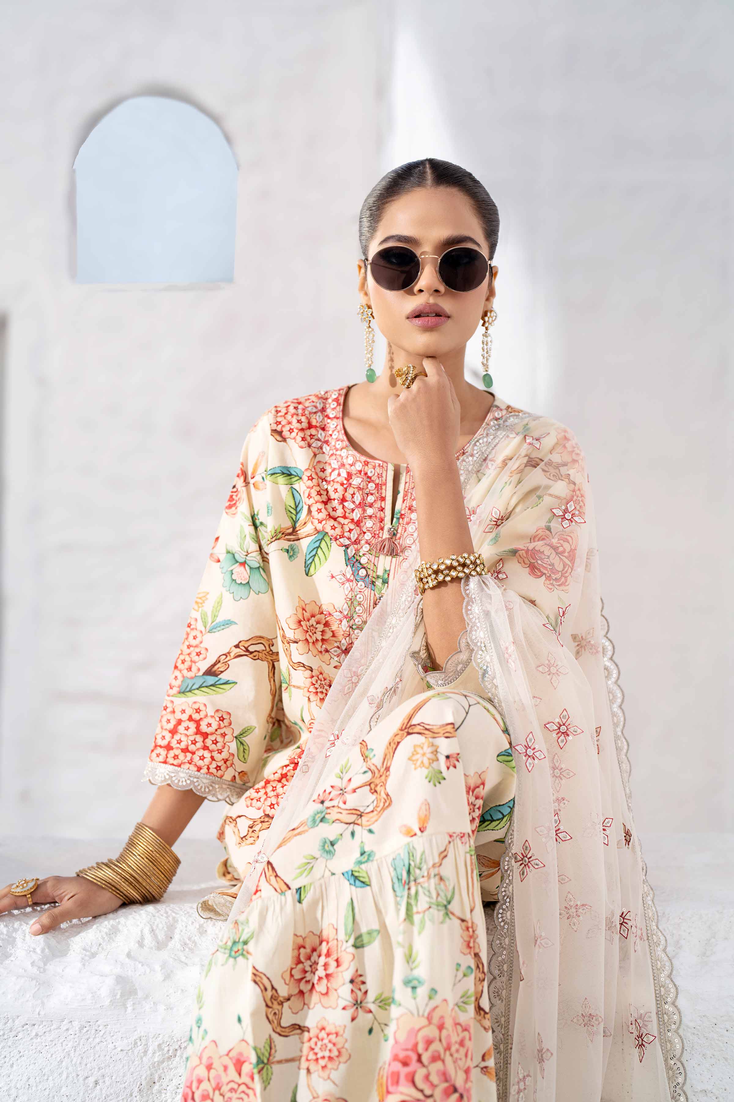 3 Piece - Printed Embroidered Suit - KFS25-38