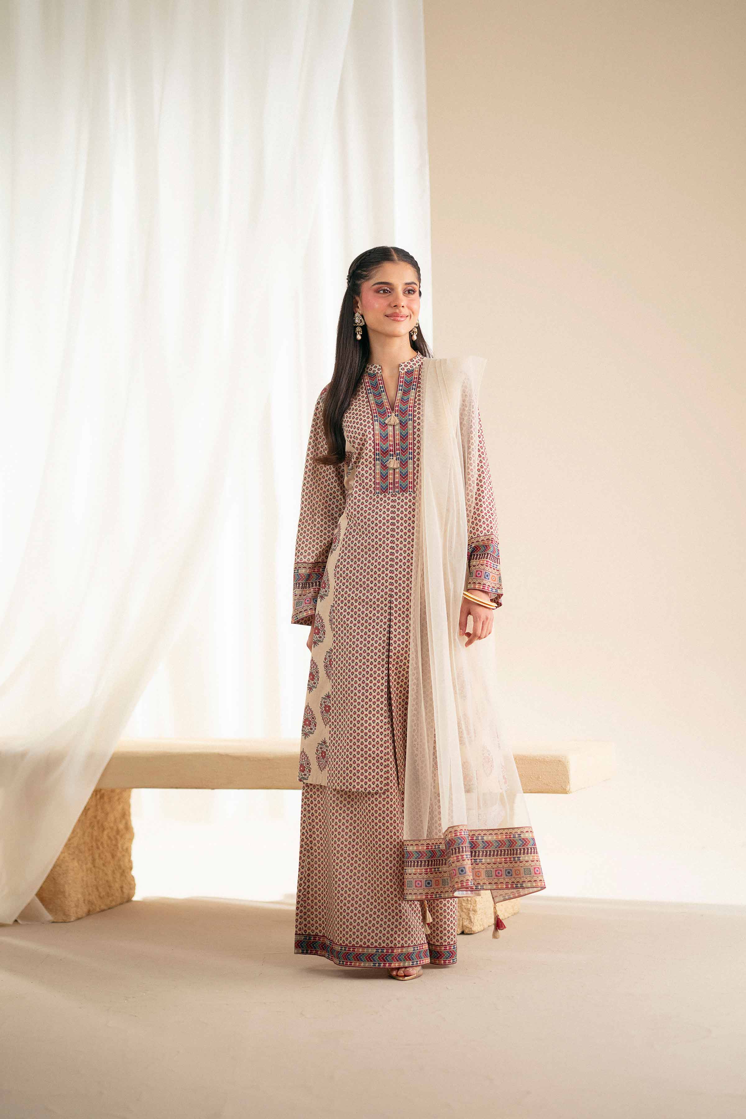 3 Piece - Printed Embroidered Suit - KFS25-75