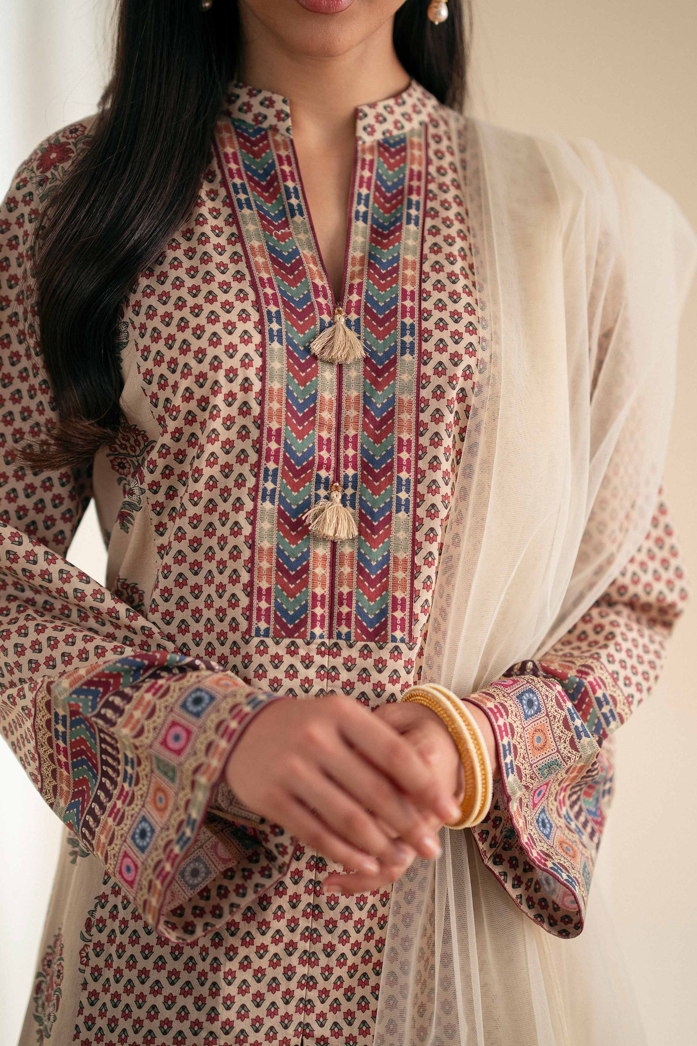 3 Piece - Printed Embroidered Suit - KFS25-75