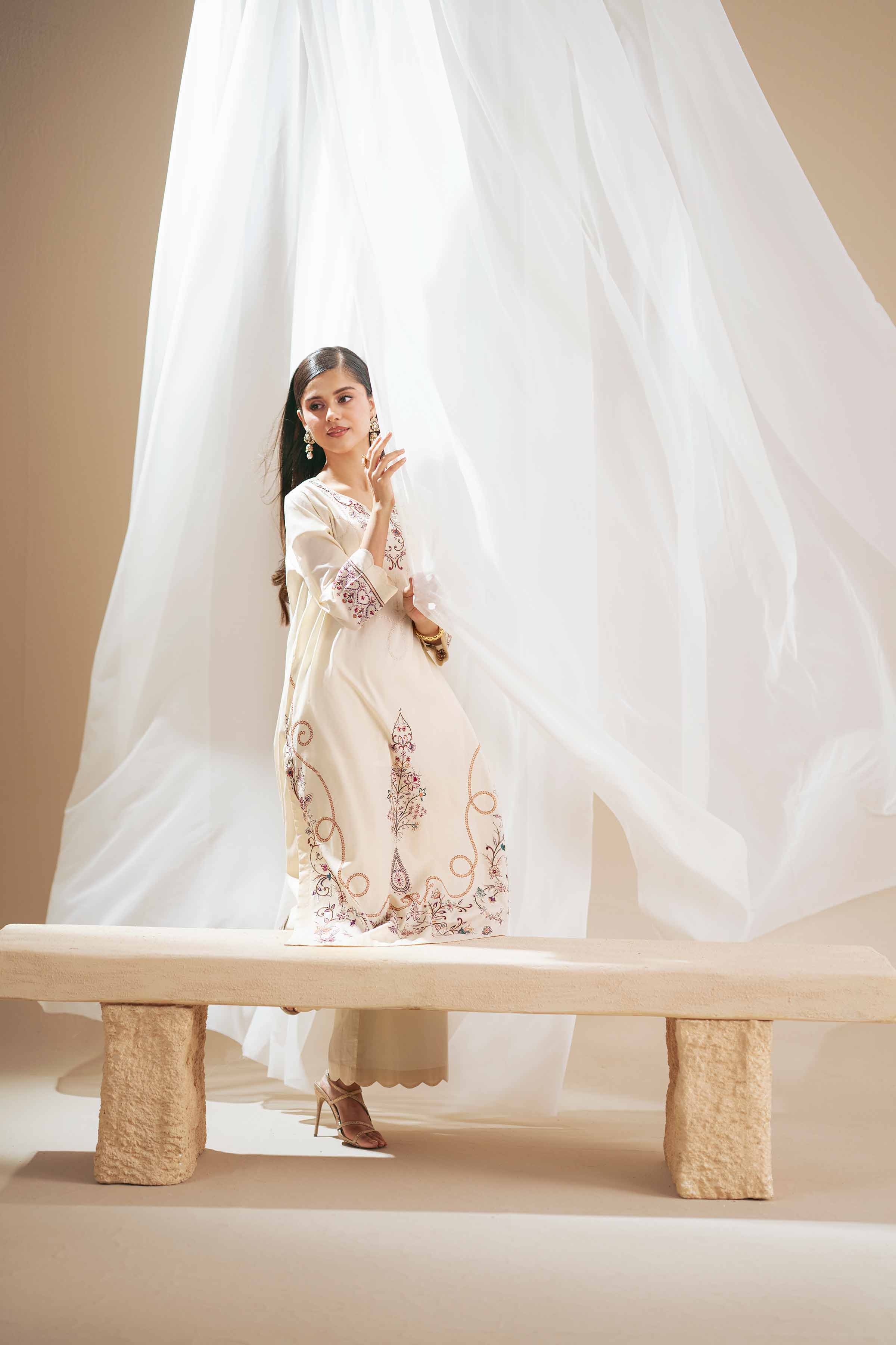 Buy Ivory Embroidered Cambric 2-piece ready to wear Dress