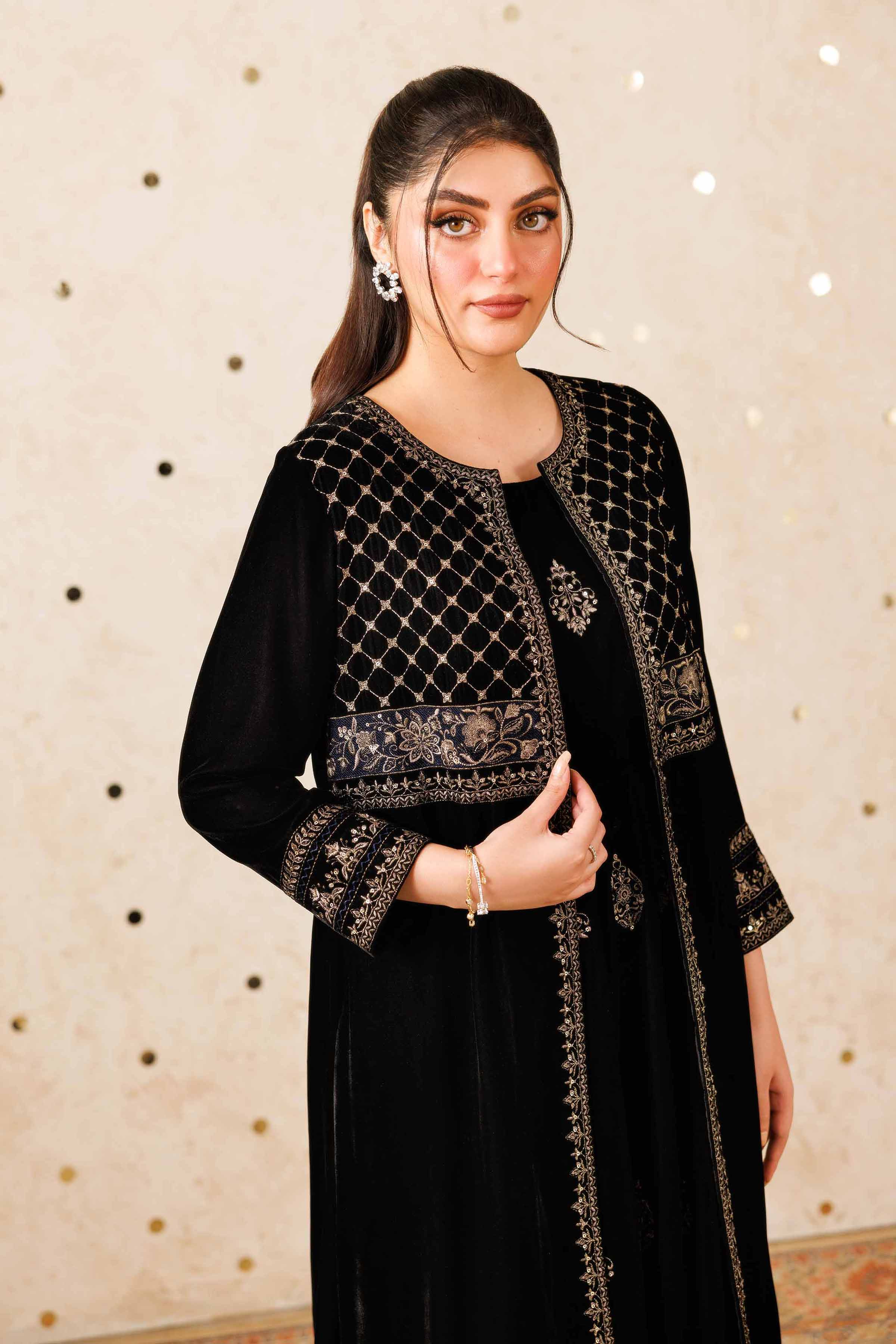 Buy Black Embroidered Velvet 2-piece ready to wear Dress