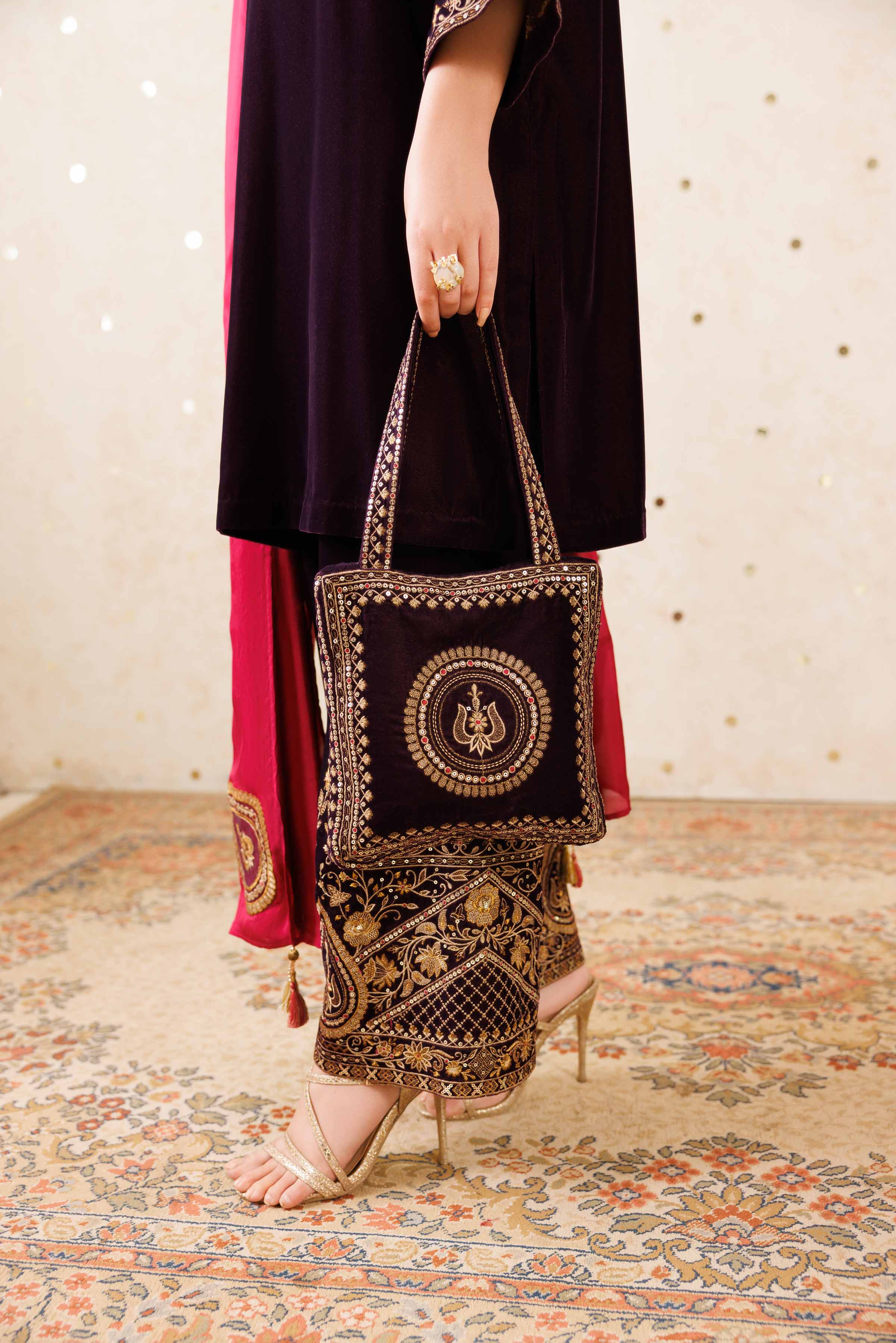 Embroidered Pouch - KFW25-142 Luxury Pret Cross Season Edit 2025